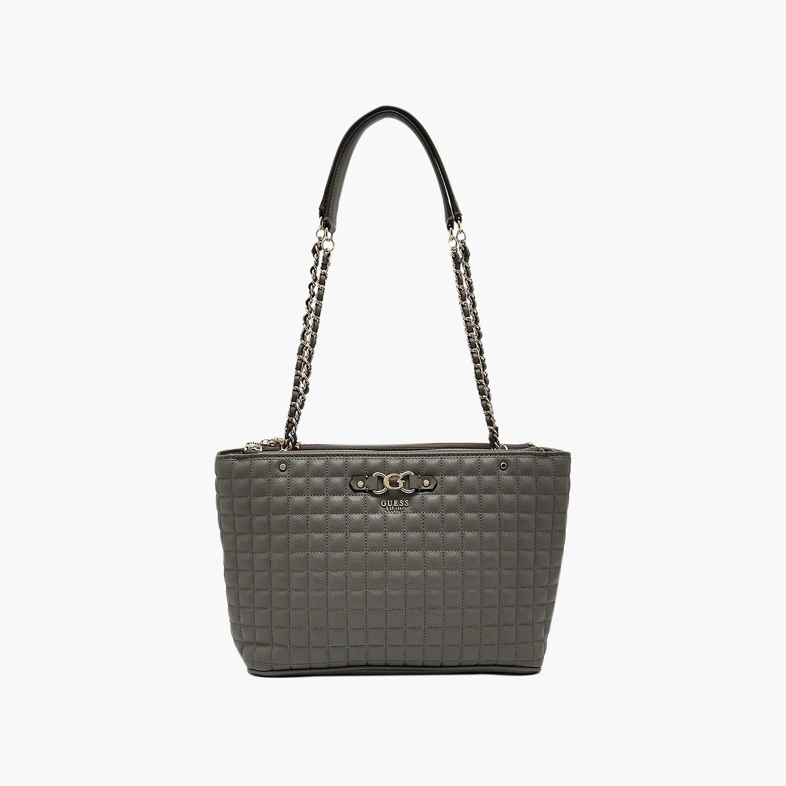 Guess Nadira Grid Quilted Double Handle Tote Bag with Zipper Closure-women-bagsandwallets-handbags-image-1