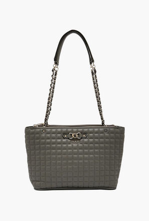 Guess Nadira Grid Quilted Double Handle Tote Bag with Zipper Closure-women-image-1