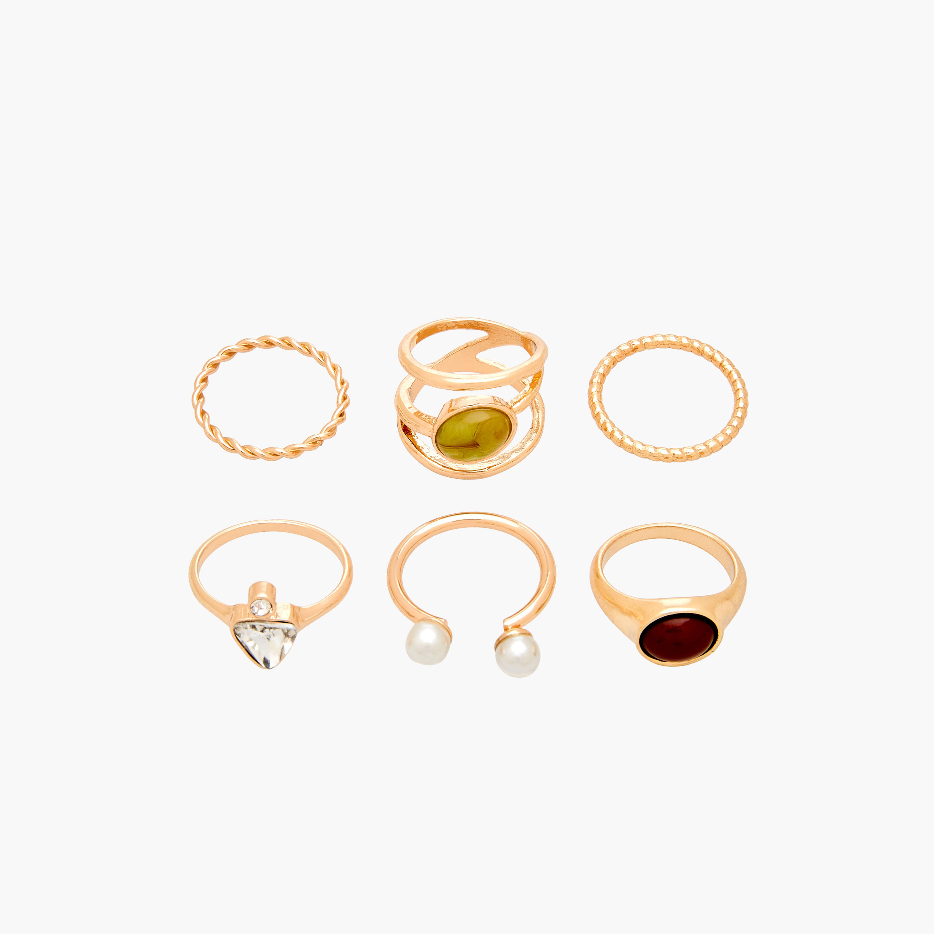 طقم خواتم بلون ذهبي متنوع - 6 قطع-women-watchesandjewellery-jewellery-rings-image-1