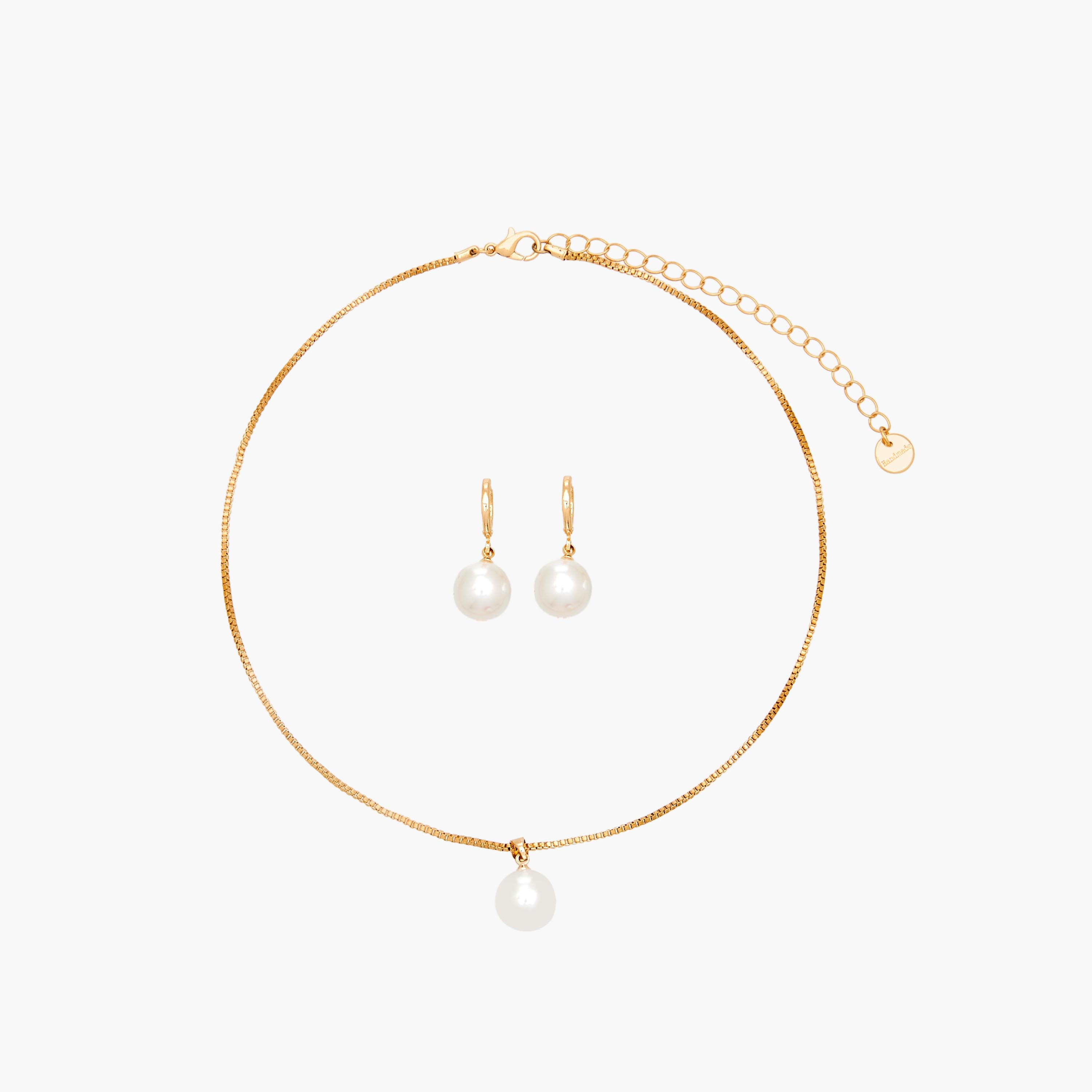 Set of 2 - Embellished Pearl Necklace and Earrings-women-watchesandjewellery-jewellery-jewellerysets-image-1
