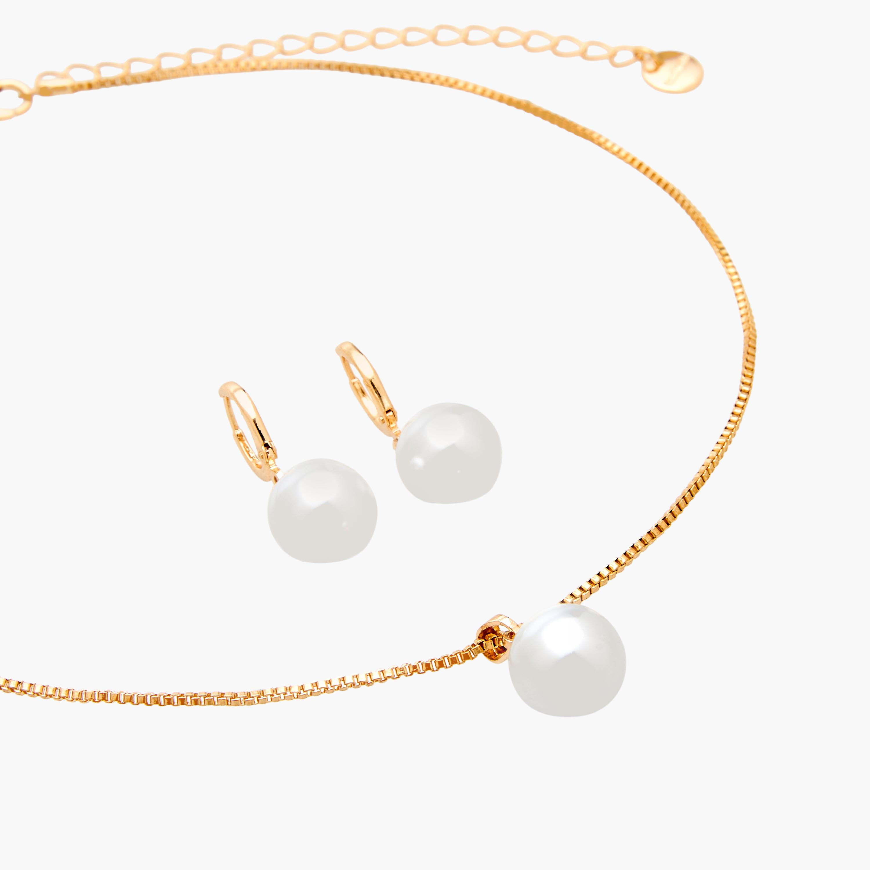 Set of 2 - Embellished Pearl Necklace and Earrings-women-watchesandjewellery-jewellery-jewellerysets-image-3