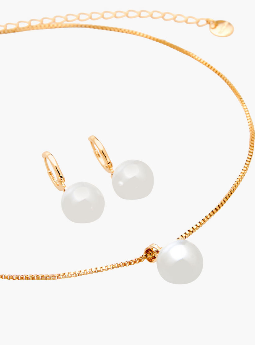 Set of 2 - Embellished Pearl Necklace and Earrings-women-watchesandjewellery-jewellery-jewellerysets-image-3