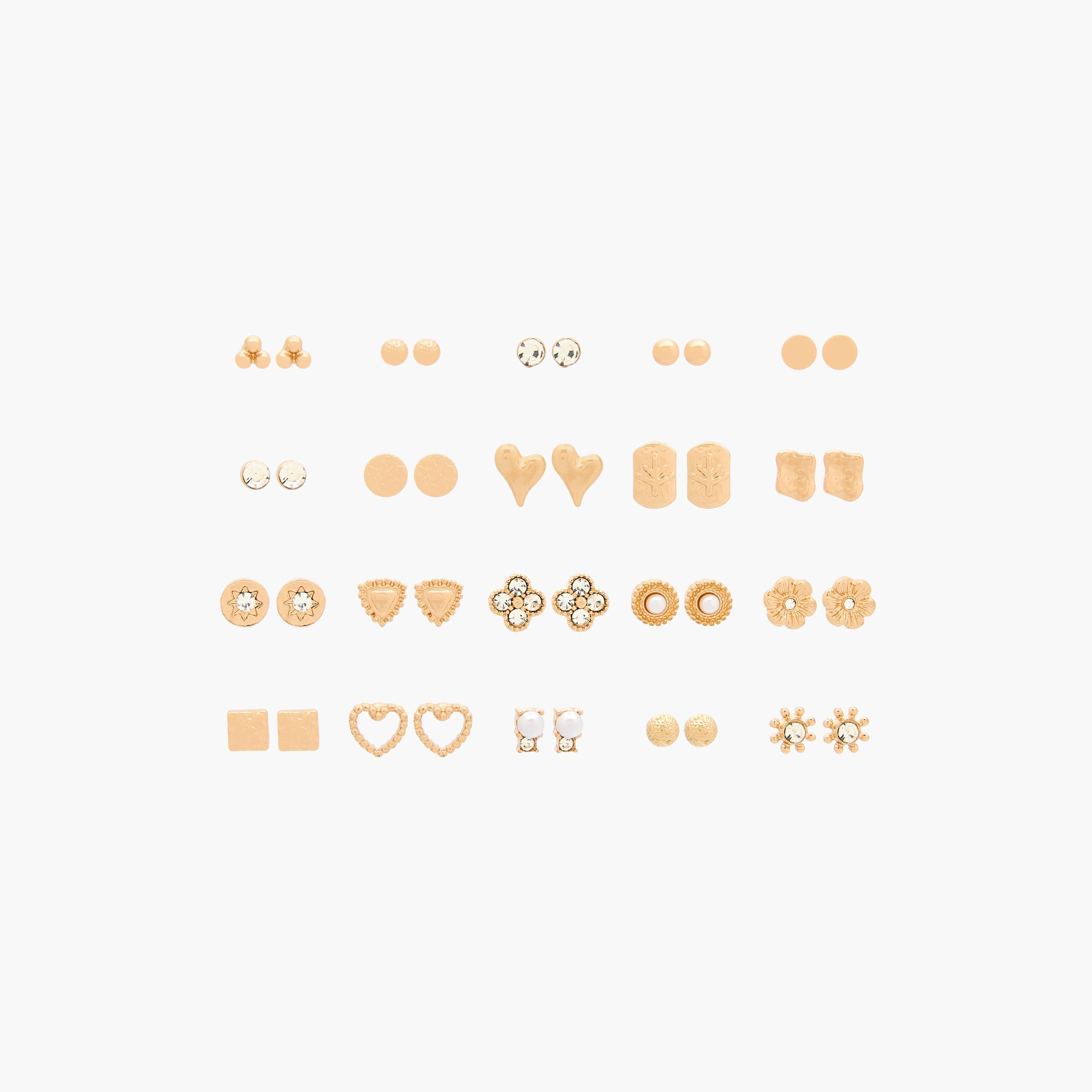 Pack of 20 Gold Tone Stud Earrings with Pushback closure-women-watchesandjewellery-jewellery-earrings-image-1