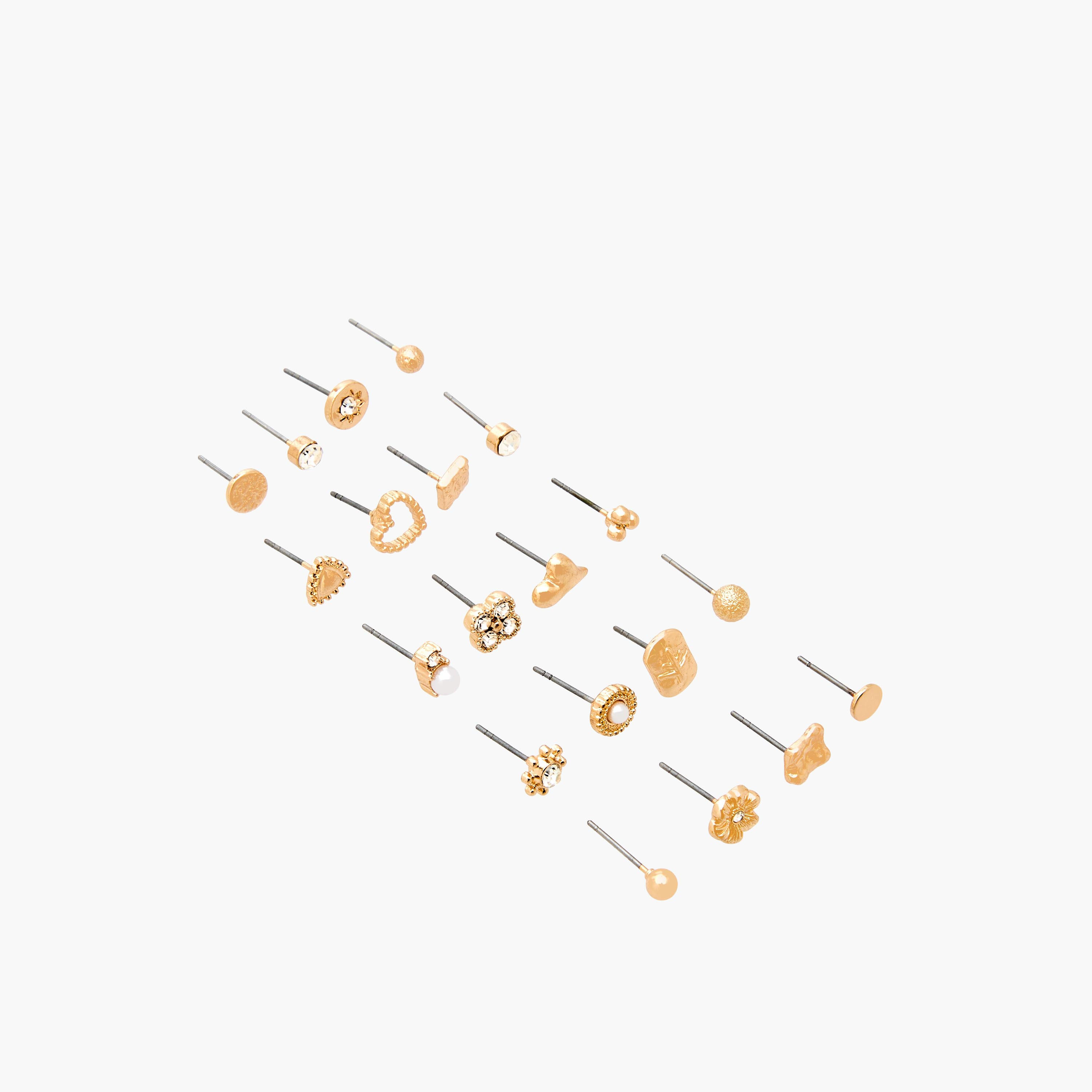 Pack of 20 Gold Tone Stud Earrings with Pushback closure-women-watchesandjewellery-jewellery-earrings-image-2