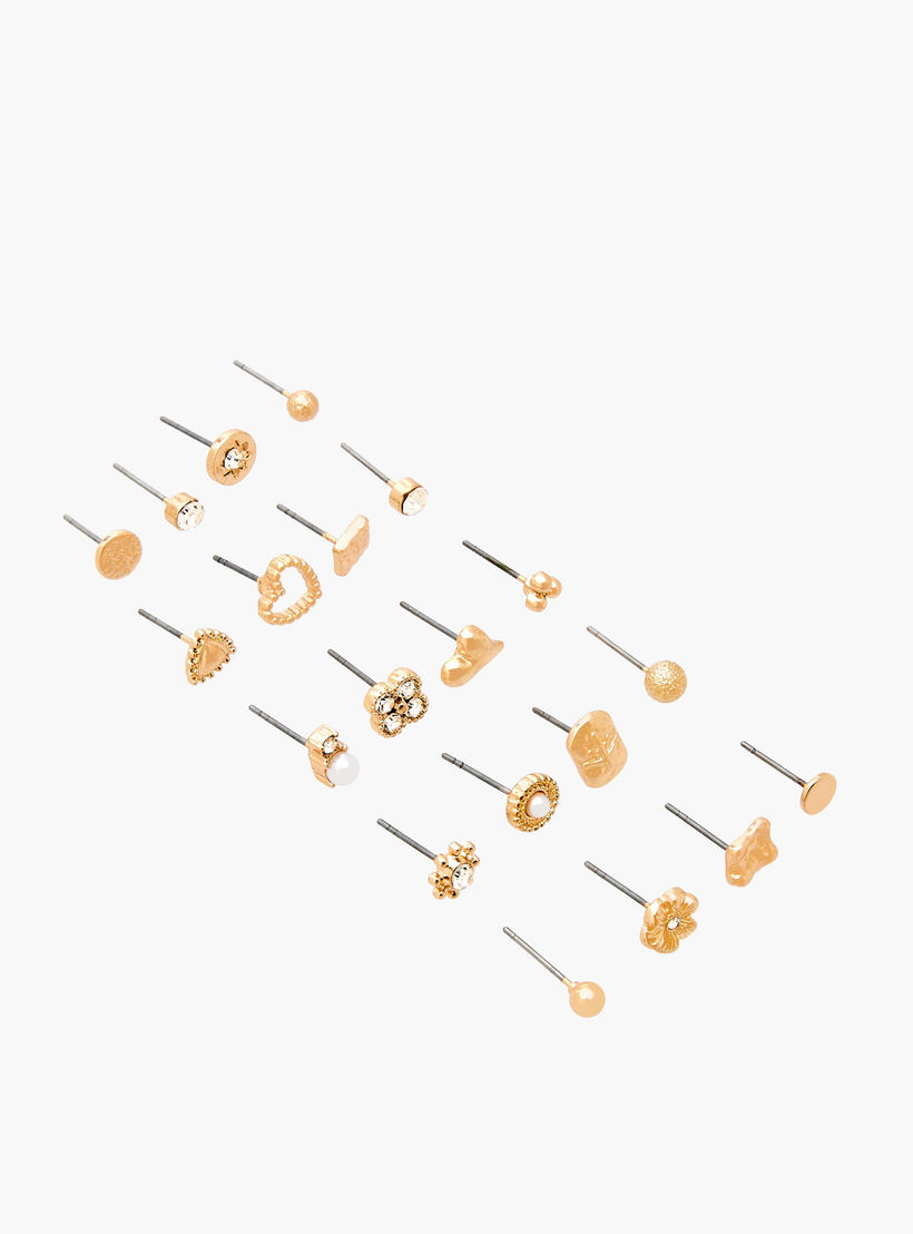 Pack of 20 Gold Tone Stud Earrings with Pushback closure-women-watchesandjewellery-jewellery-earrings-image-2