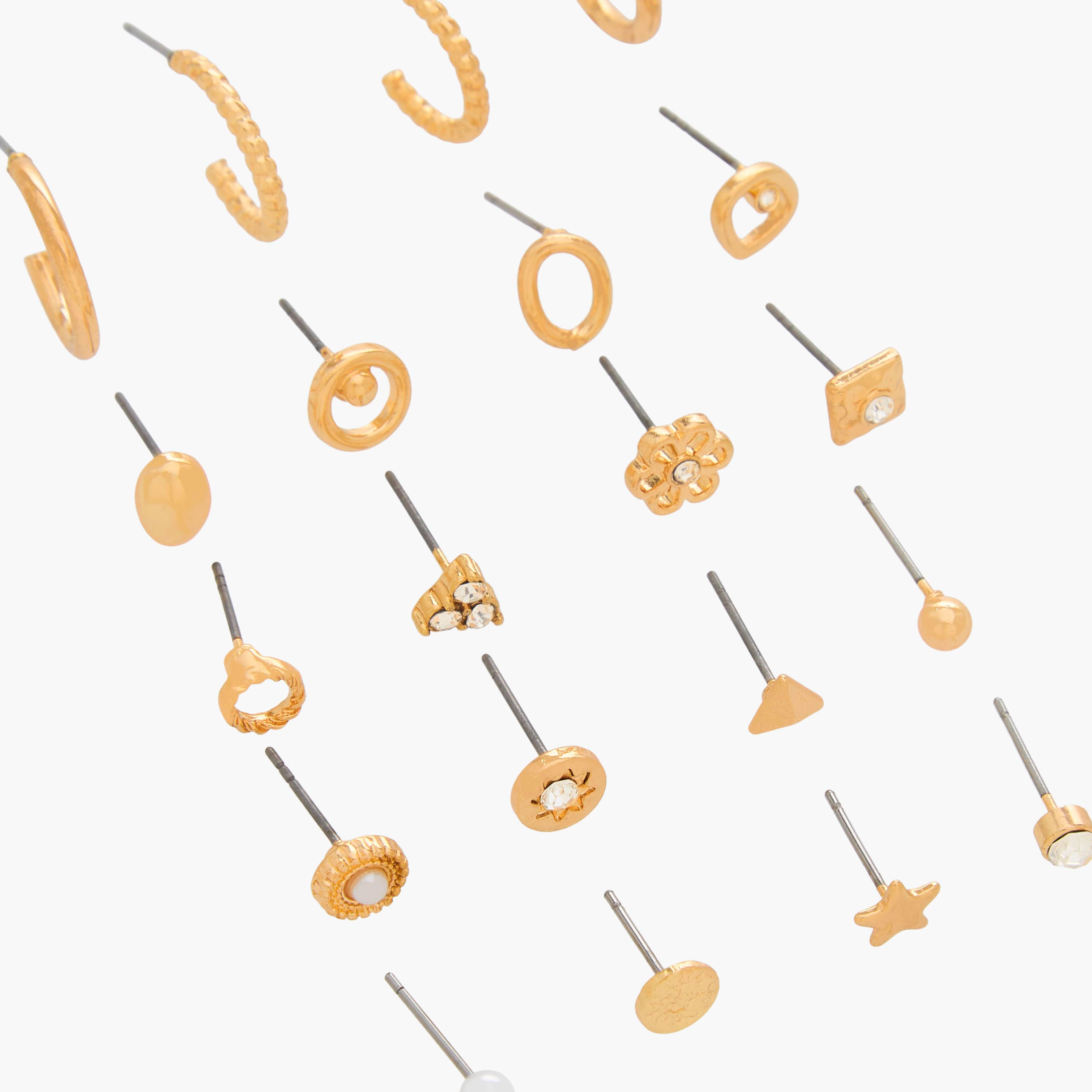 Pack of 20 Gold Tone Embellished Stud Earrings with Pushback Closure-women-watchesandjewellery-jewellery-earrings-image-3
