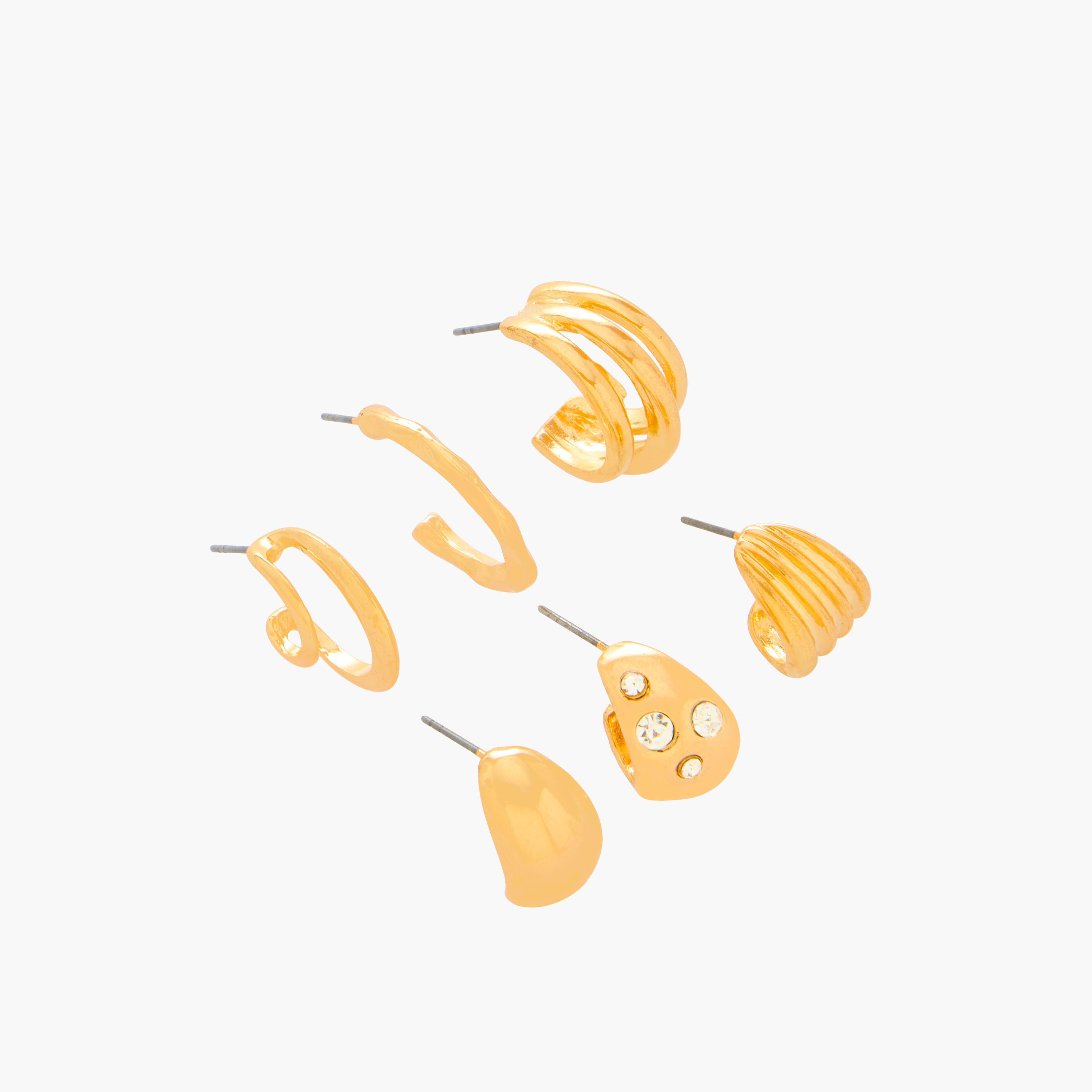 Pack of 6 Gold Tone Hoop Earrings with Pushback closure-women-watchesandjewellery-jewellery-earrings-image-2