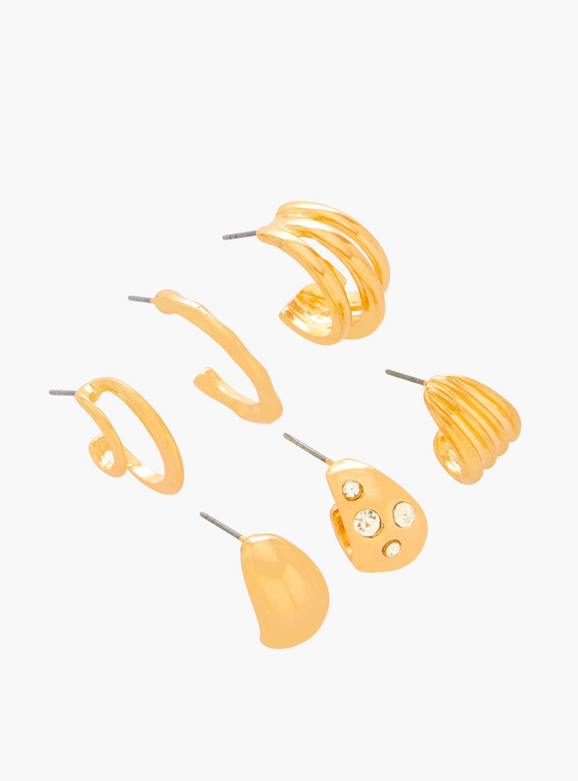 Pack of 6 Gold Tone Hoop Earrings with Pushback closure-women-watchesandjewellery-jewellery-earrings-image-2