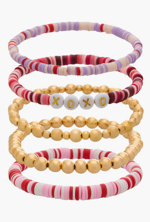 طقم من 5 أساور خرز معدنية قابلة للتمدد-women-watchesandjewellery-jewellery-banglesandbracelets-image-1