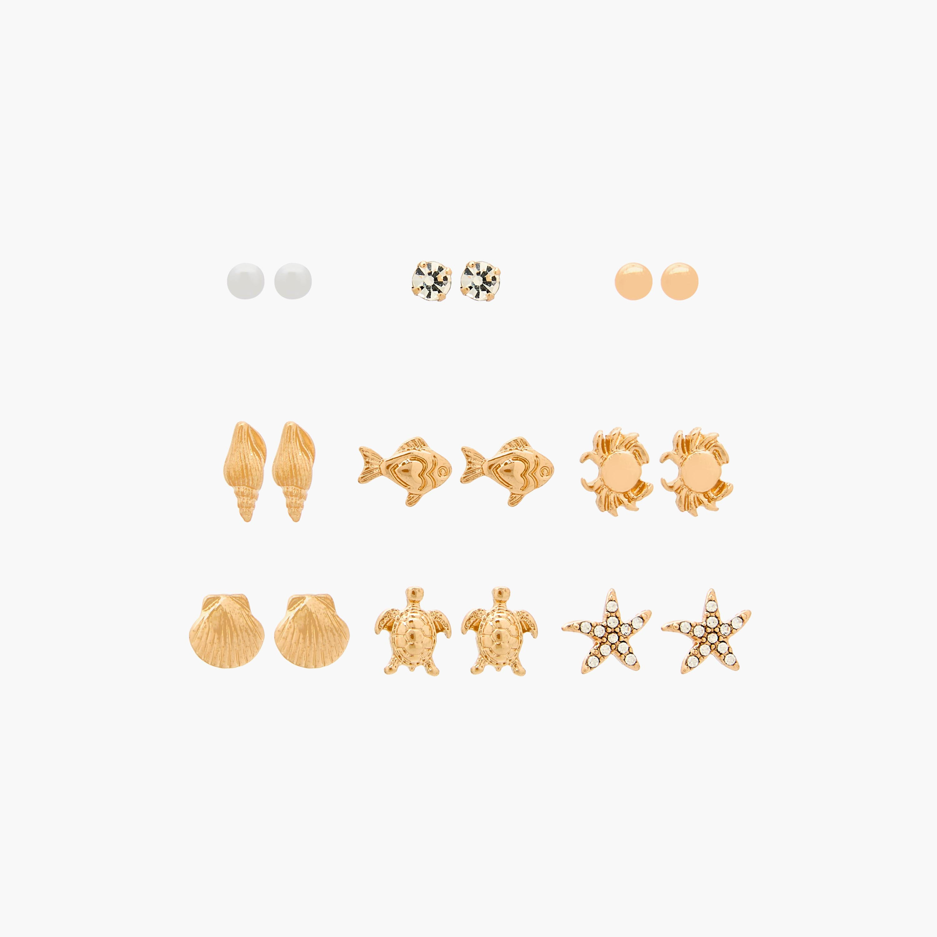 حلقان ميتاليك بمكبس إغلاق خلفي - طقم من 9 أزواج-women-watchesandjewellery-jewellery-earrings-image-1
