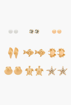 حلقان ميتاليك بمكبس إغلاق خلفي - طقم من 9 أزواج-women-watchesandjewellery-jewellery-earrings-image-1