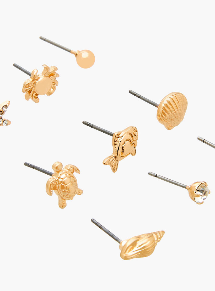 حلقان ميتاليك بمكبس إغلاق خلفي - طقم من 9 أزواج-women-watchesandjewellery-jewellery-earrings-image-3