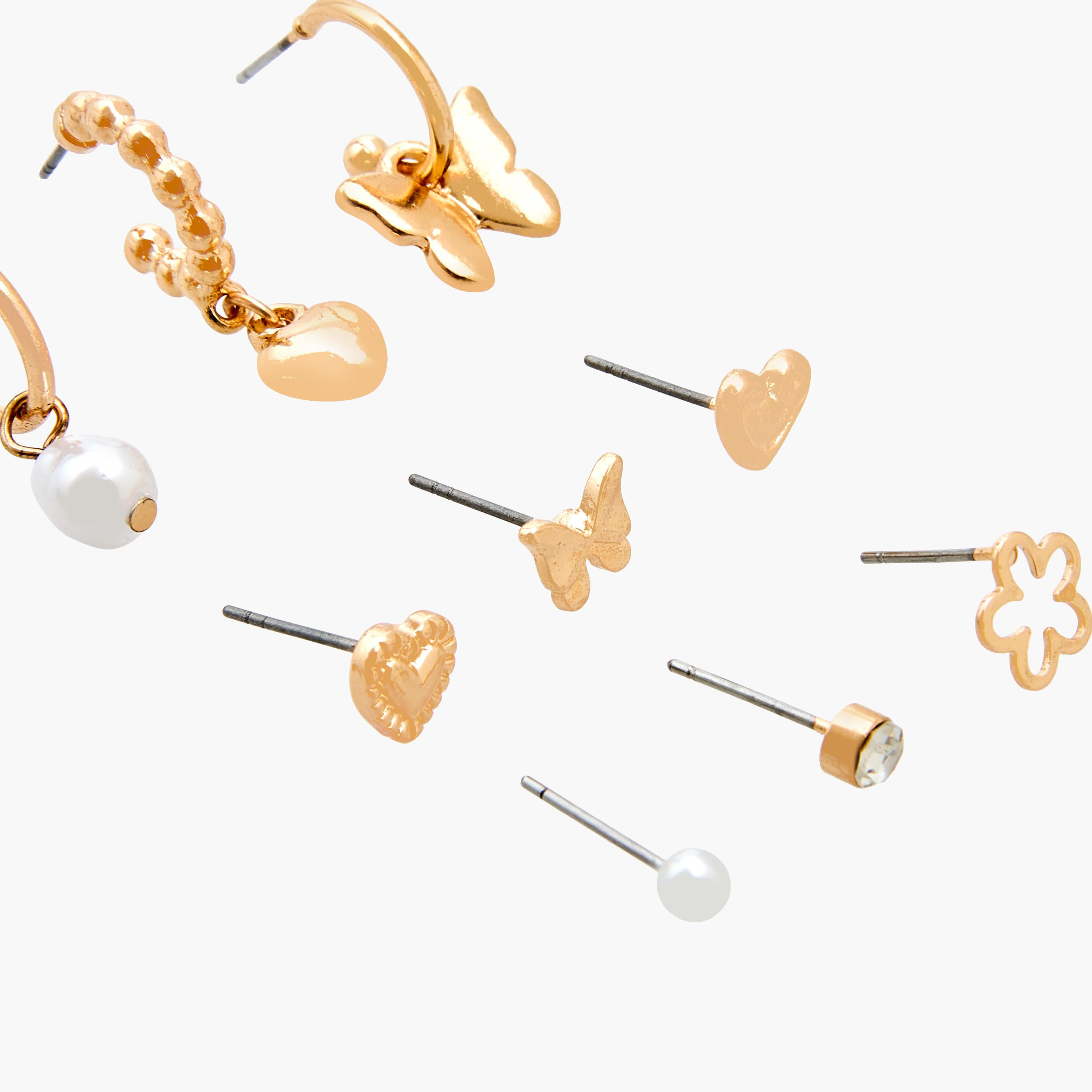 حلقان ذهبية اللون بتزيينات وبمكبس إغلاق خلفي - طقم من 9 أزواج-women-watchesandjewellery-jewellery-earrings-image-3