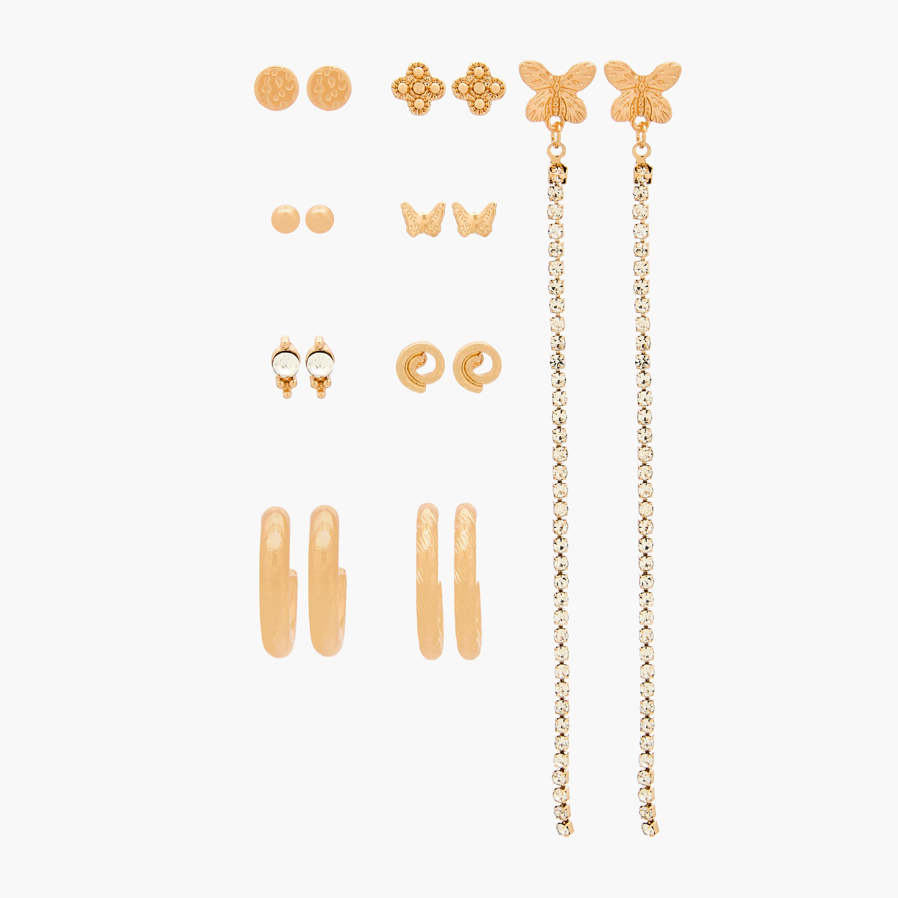 Pack of 9 Gold Tone Earrings with Pushback closure-women-watchesandjewellery-jewellery-earrings-image-1