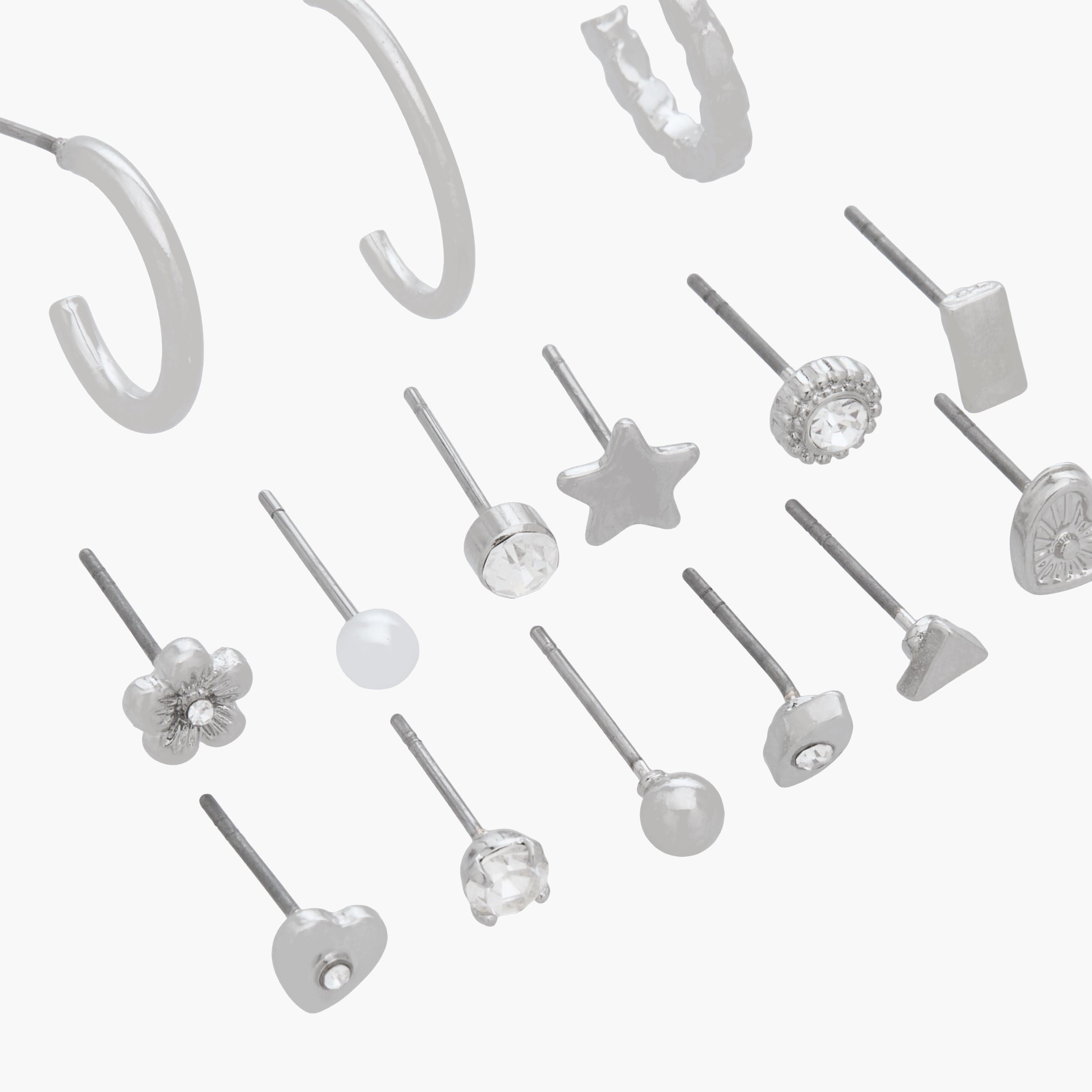 Pack of 15 Silver Tone Embellished Earrings with Pushback Closure-women-watchesandjewellery-jewellery-earrings-image-3