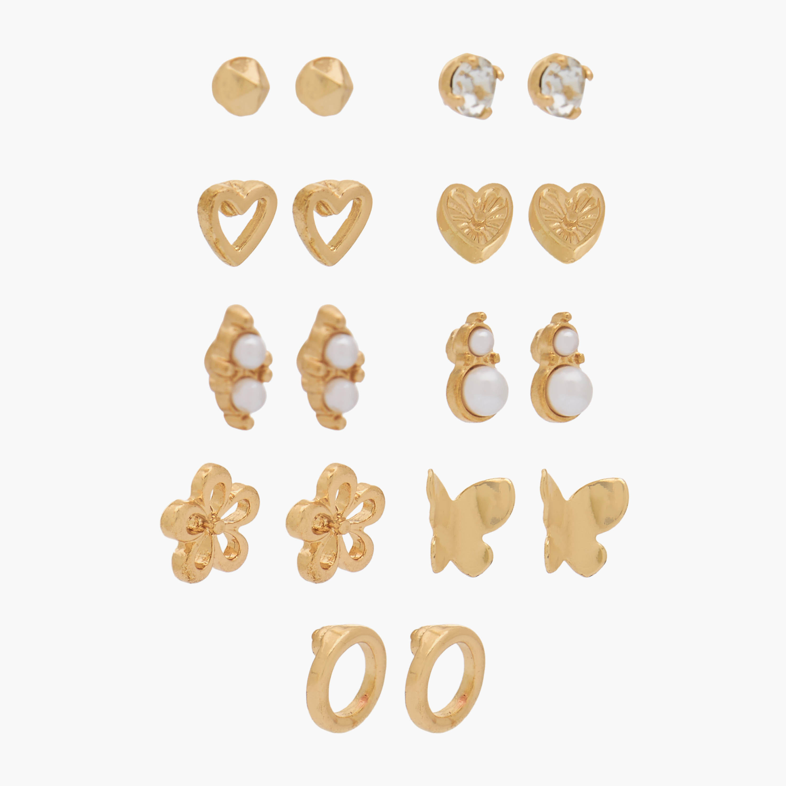 Pack of 9 Gold Tone Stud Earrings with Pushback Closure-women-watchesandjewellery-jewellery-earrings-image-2