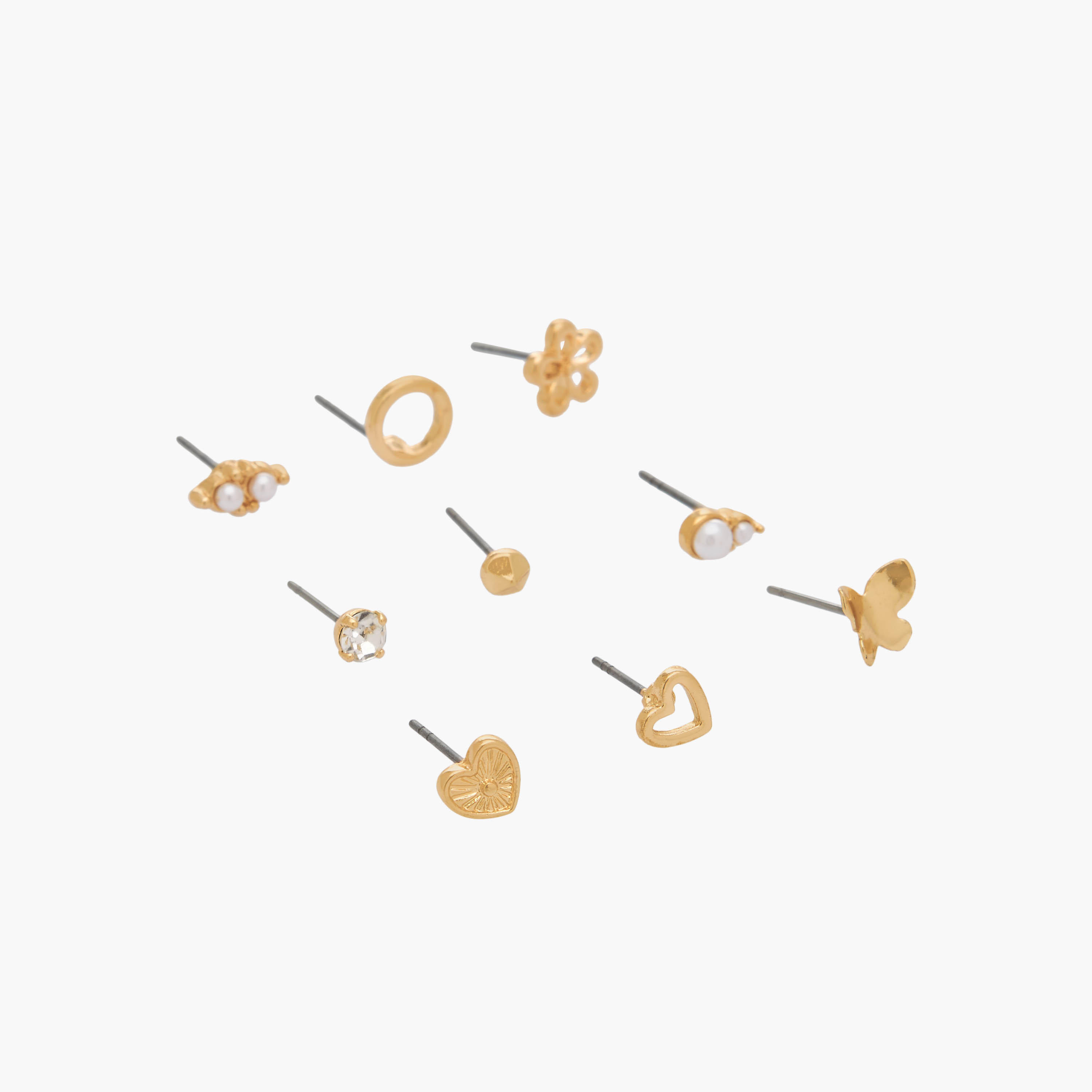 Pack of 9 Gold Tone Stud Earrings with Pushback Closure-women-watchesandjewellery-jewellery-earrings-image-3