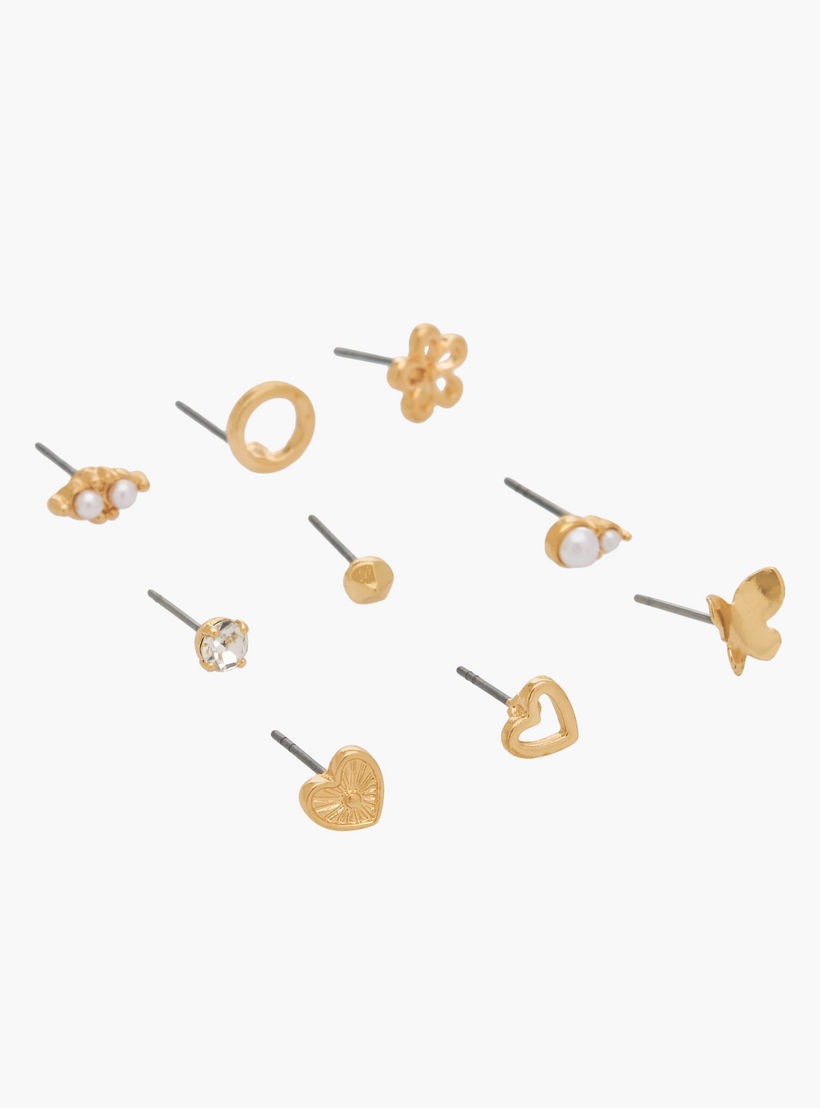 Pack of 9 Gold Tone Stud Earrings with Pushback Closure-women-watchesandjewellery-jewellery-earrings-image-3