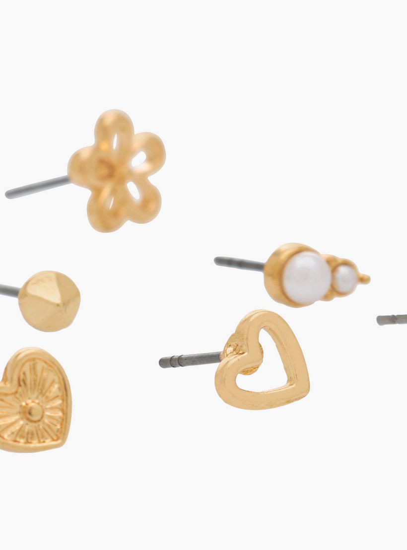 Pack of 9 Gold Tone Stud Earrings with Pushback Closure-women-watchesandjewellery-jewellery-earrings-image-4