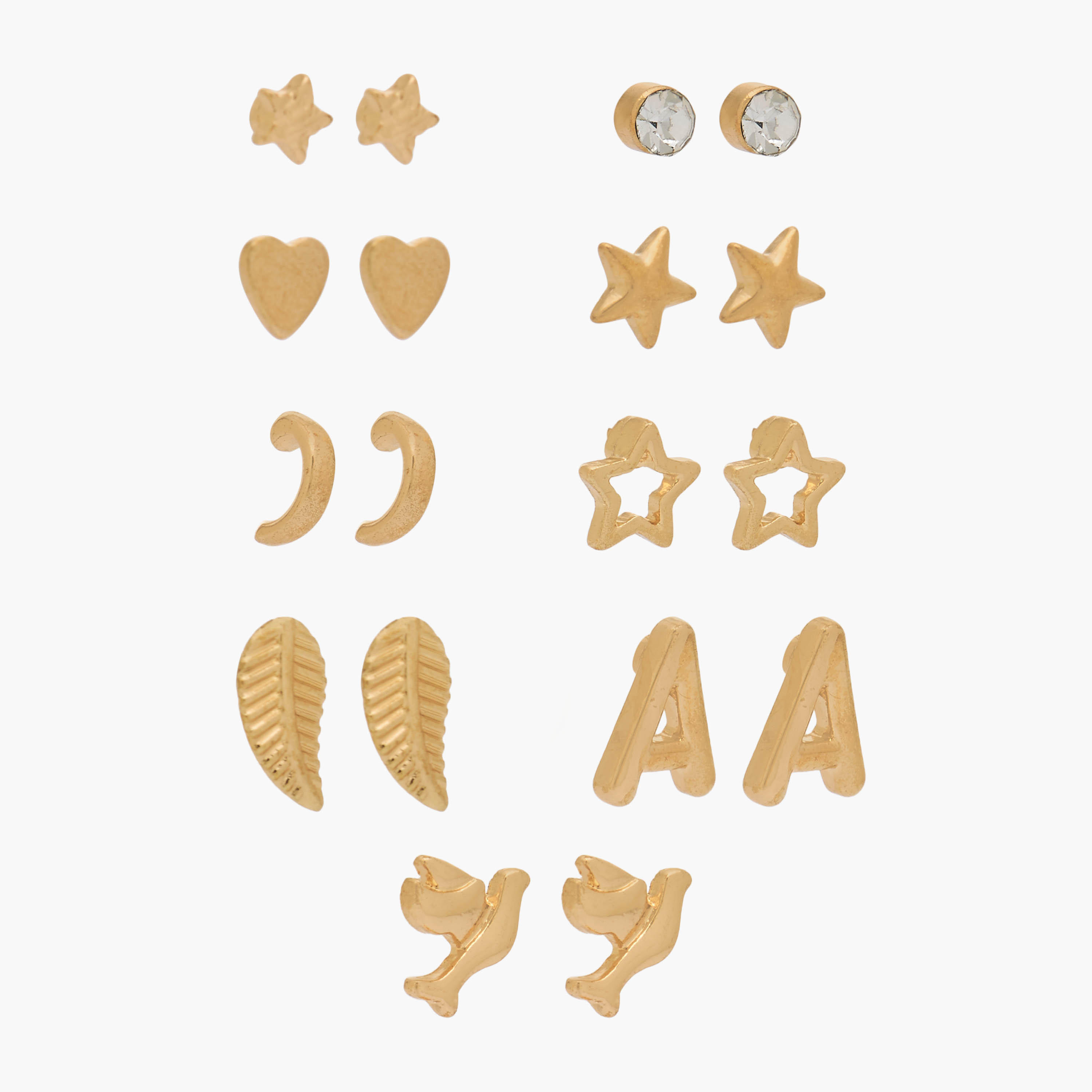 Pack of 9 Gold Tone Stud Earrings with Pushback Closure-women-watchesandjewellery-jewellery-earrings-image-2