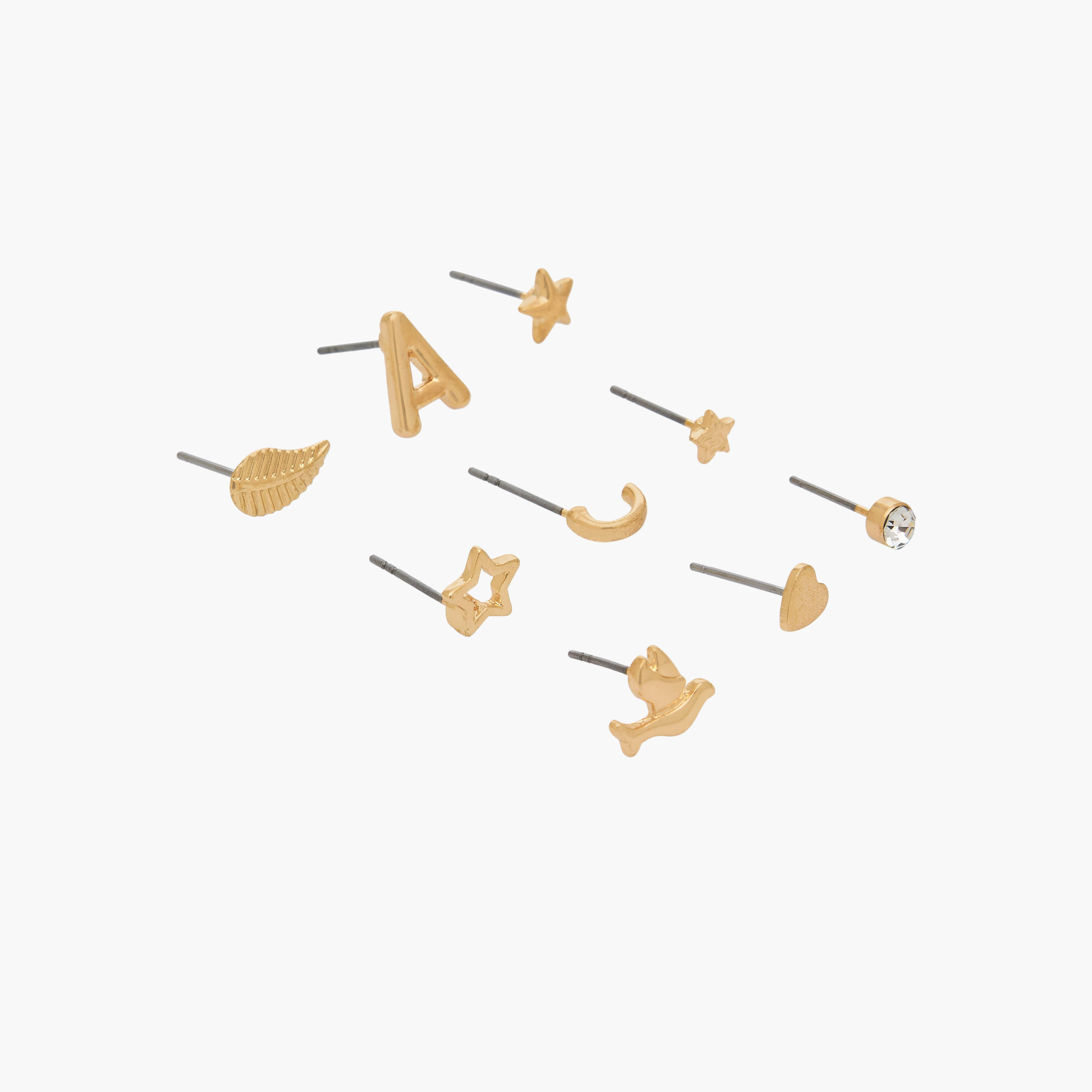 Pack of 9 Gold Tone Stud Earrings with Pushback Closure-women-watchesandjewellery-jewellery-earrings-image-3