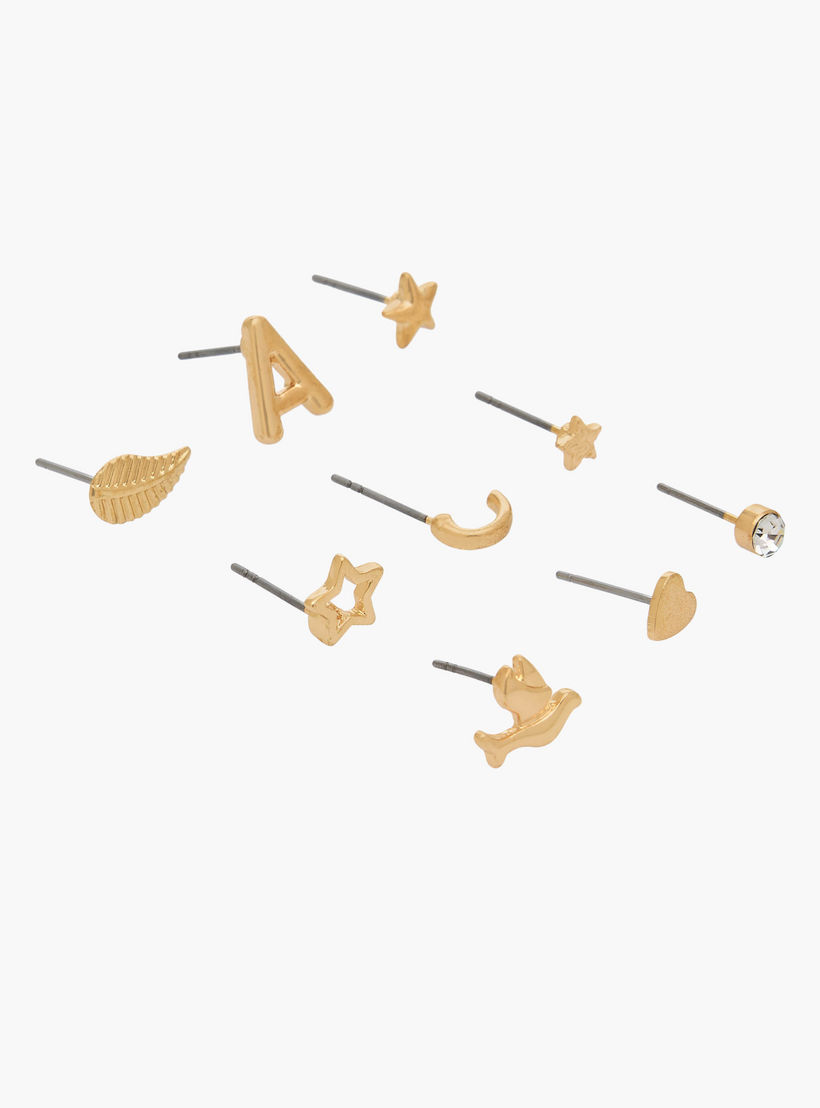 Pack of 9 Gold Tone Stud Earrings with Pushback Closure-women-watchesandjewellery-jewellery-earrings-image-3