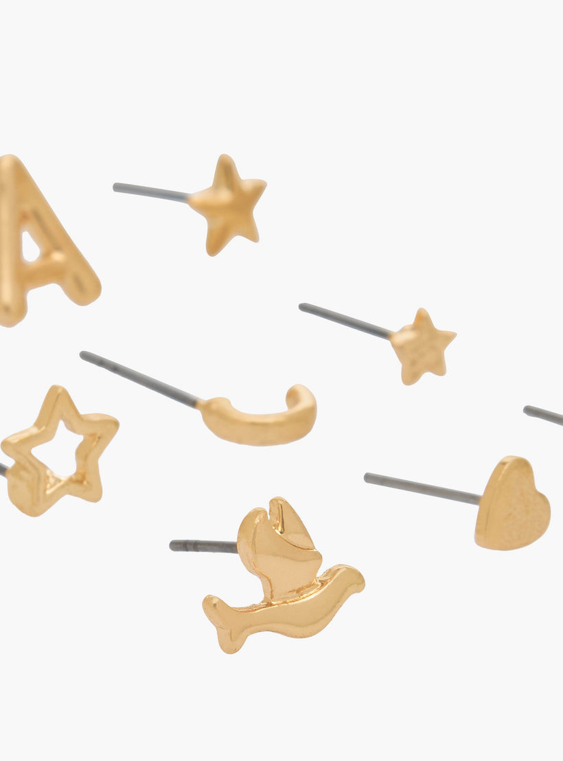 Pack of 9 Gold Tone Stud Earrings with Pushback Closure-women-watchesandjewellery-jewellery-earrings-image-4