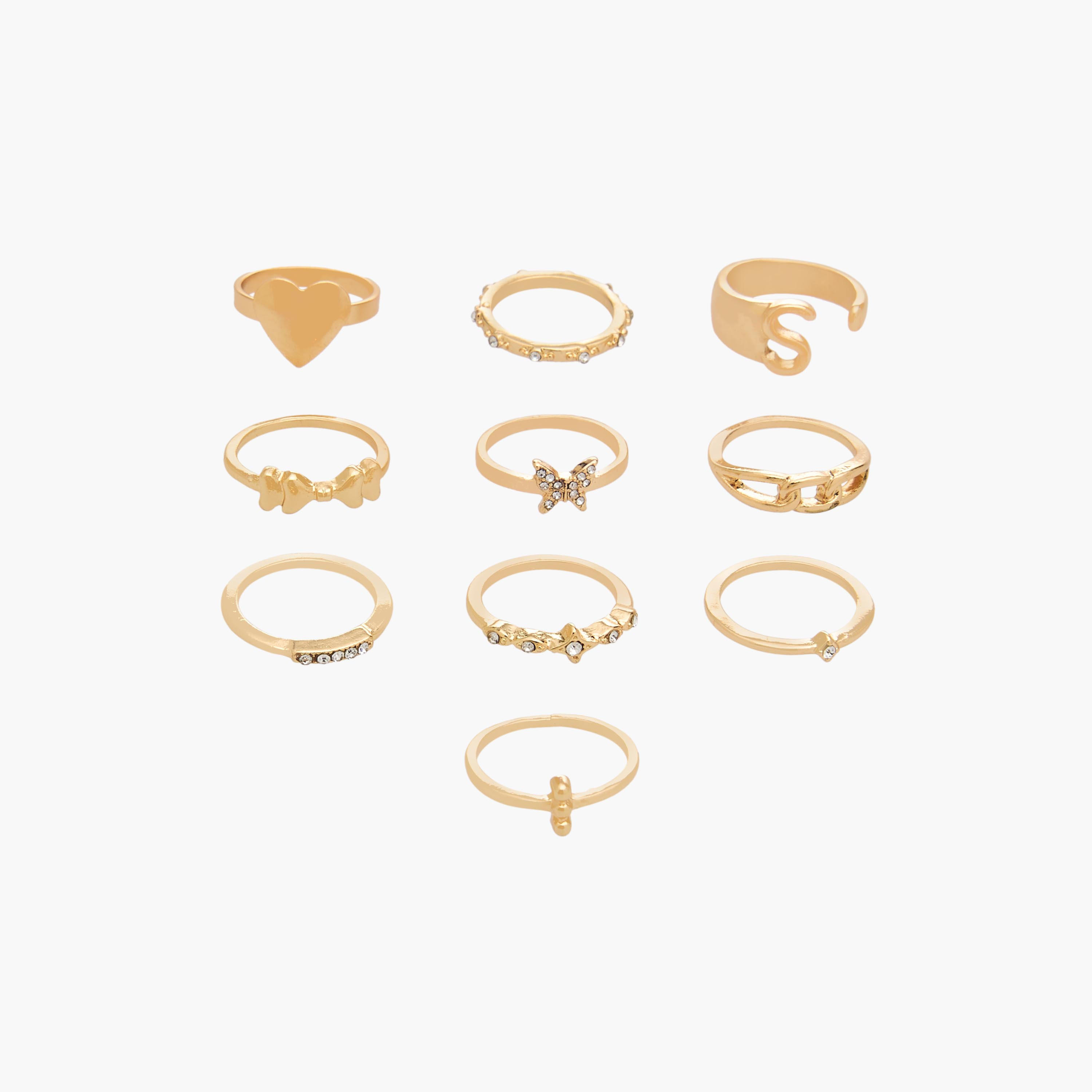 خواتم بلون ذهبي وتصاميم متنوعة - عبوة 10 قطع-women-watchesandjewellery-jewellery-rings-image-1