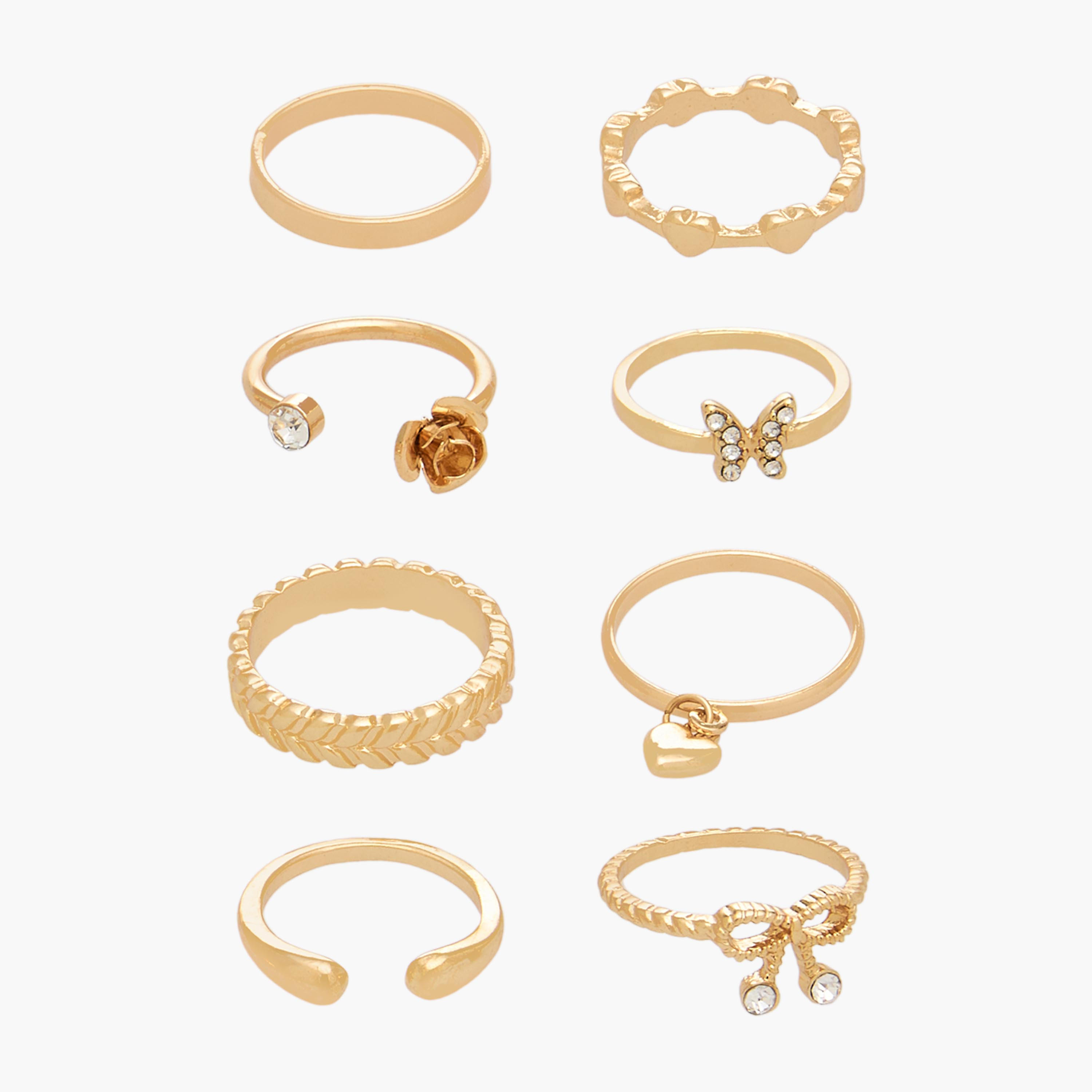 Pack of 8 Gold Tone Ring with Assorted Design-women-watchesandjewellery-jewellery-necklacesandpendants-image-1