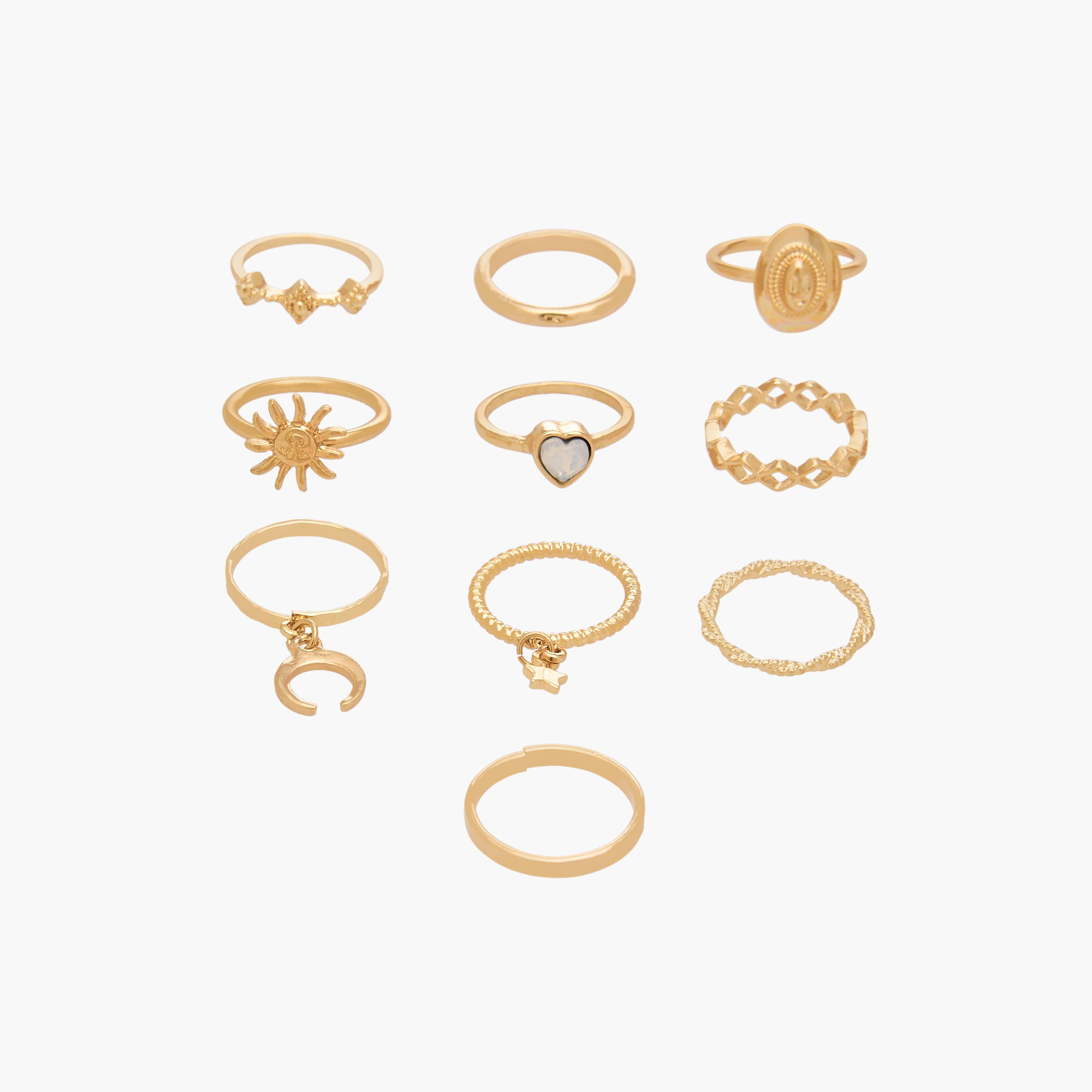 طقم خواتم ذهبية متنوعة 10 قطع من فايندز-women-watchesandjewellery-jewellery-rings-image-1