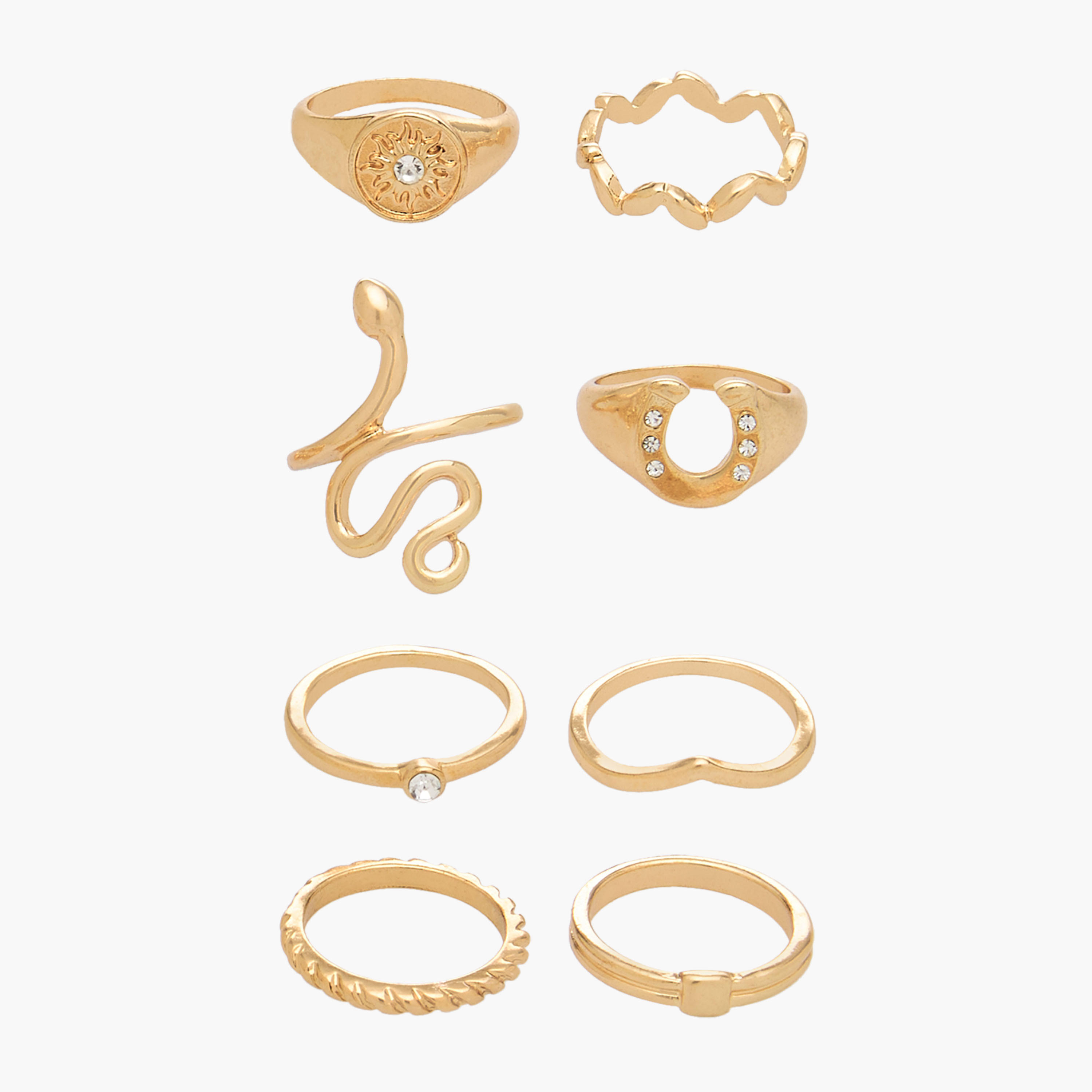 طقم خواتم ذهبية متنوعة 8 قطع من فايندز-women-watchesandjewellery-jewellery-rings-image-1