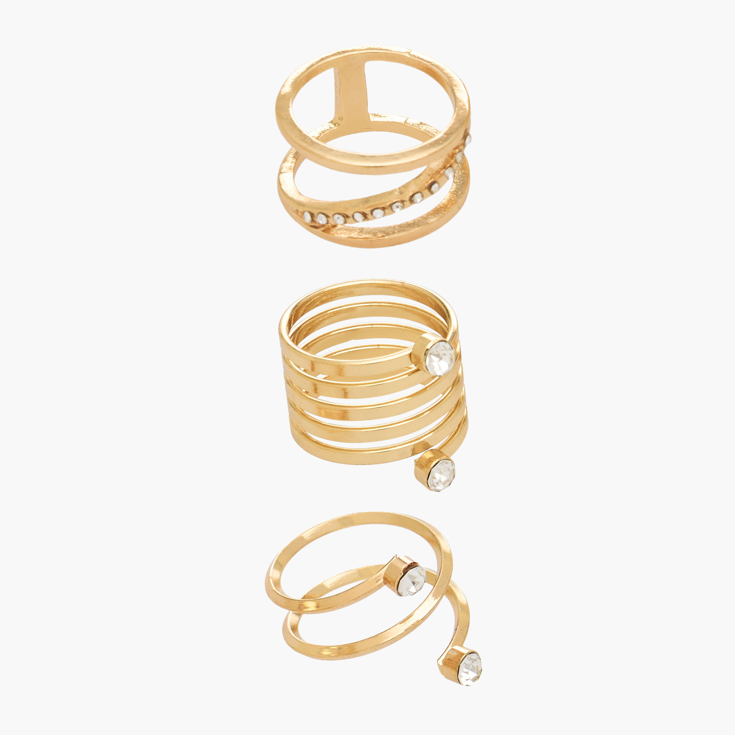 Pack of 3 Gold Tone Ring with Stone Embellishments-women-watchesandjewellery-jewellery-rings-image-1