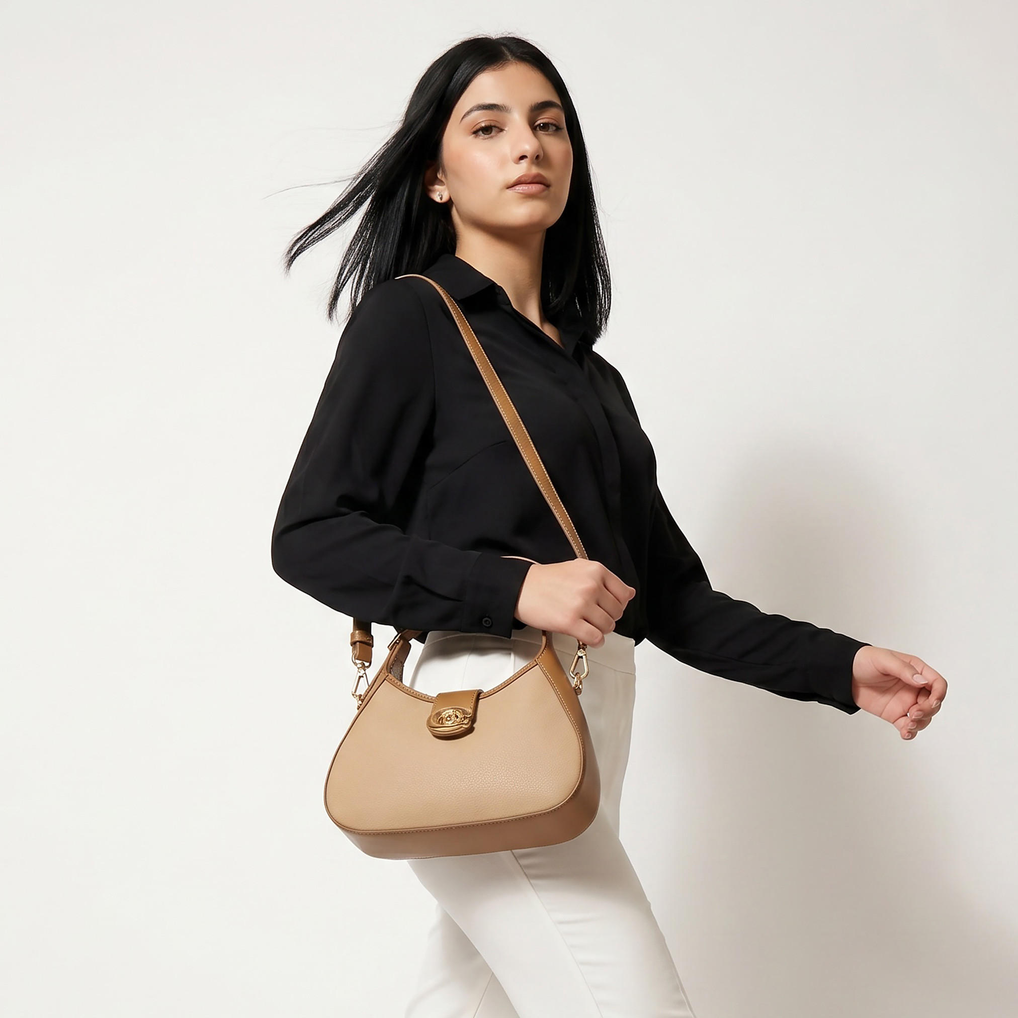 Chrisbella Solid Shoulder Bag with Twist Lock Closure-women-bagsandwallets-handbags-image-2