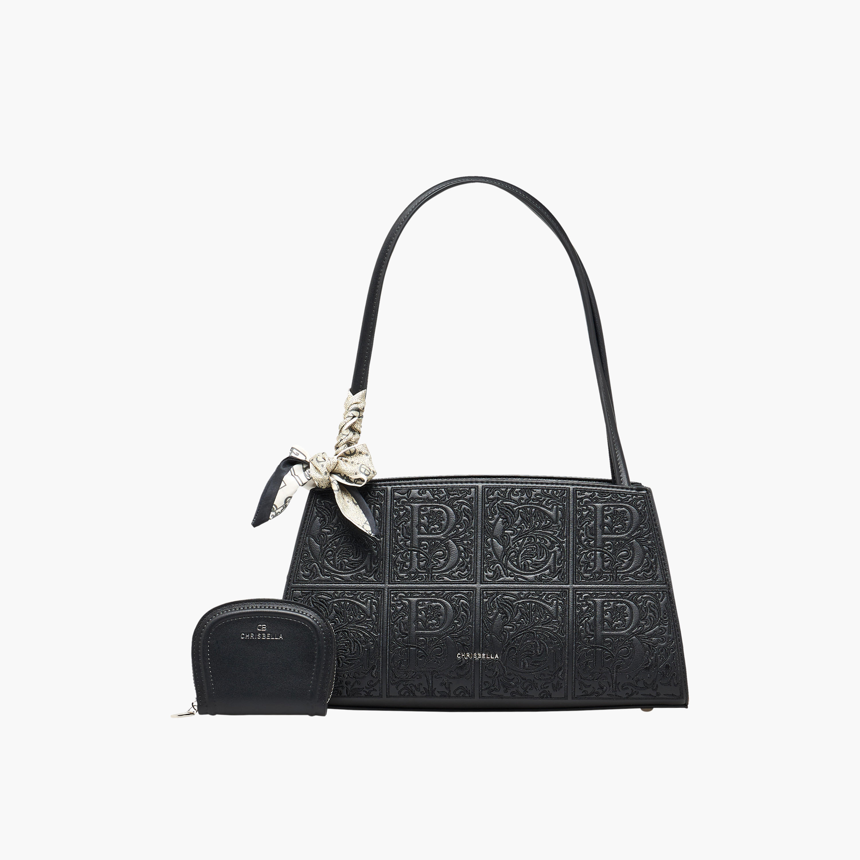Chrisbella Monogram Embossed Tote Bag with Wallet-women-bagsandwallets-handbags-image-1