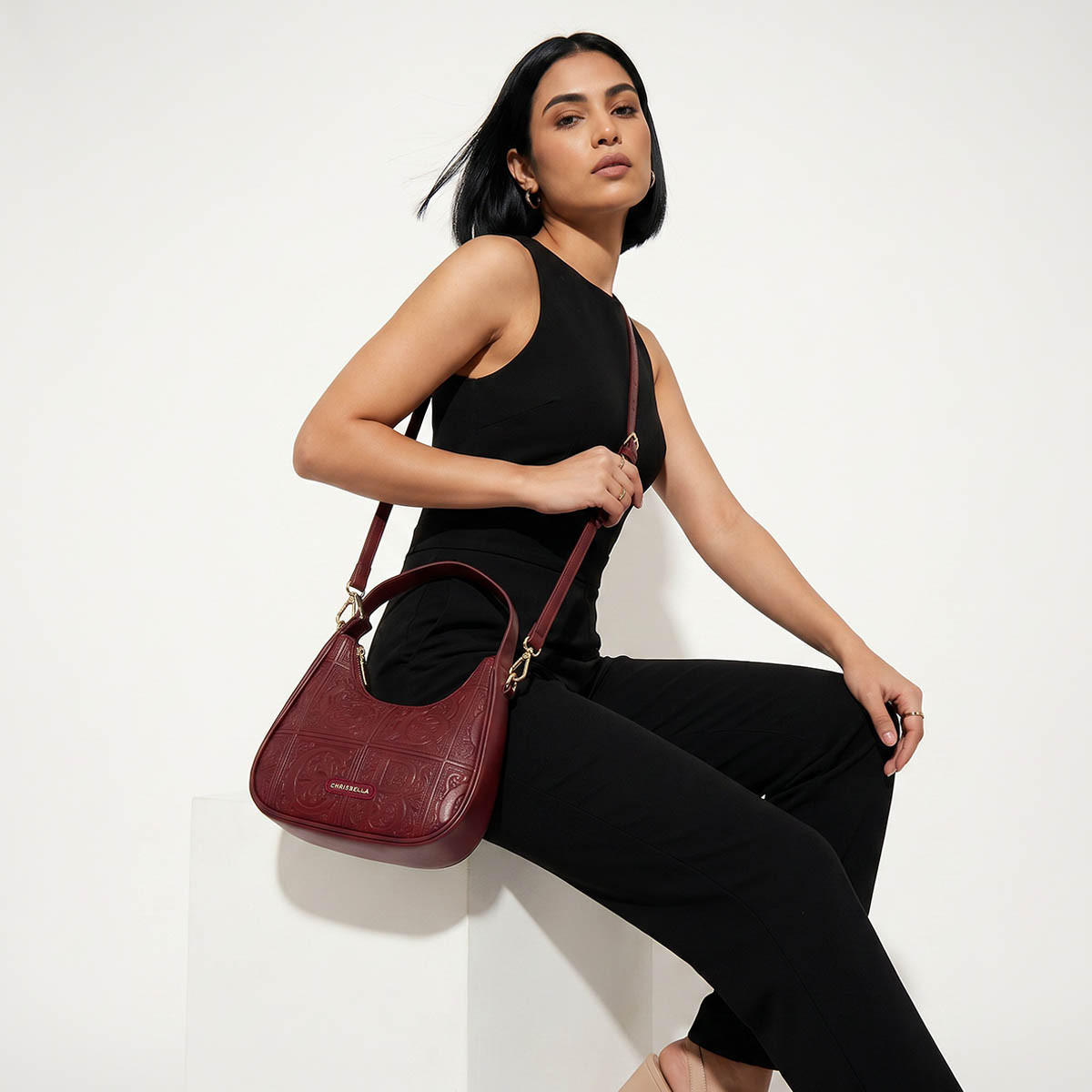 Chrisbella Embroidered Hobo Bag with Zip Closure-women-bagsandwallets-handbags-image-2