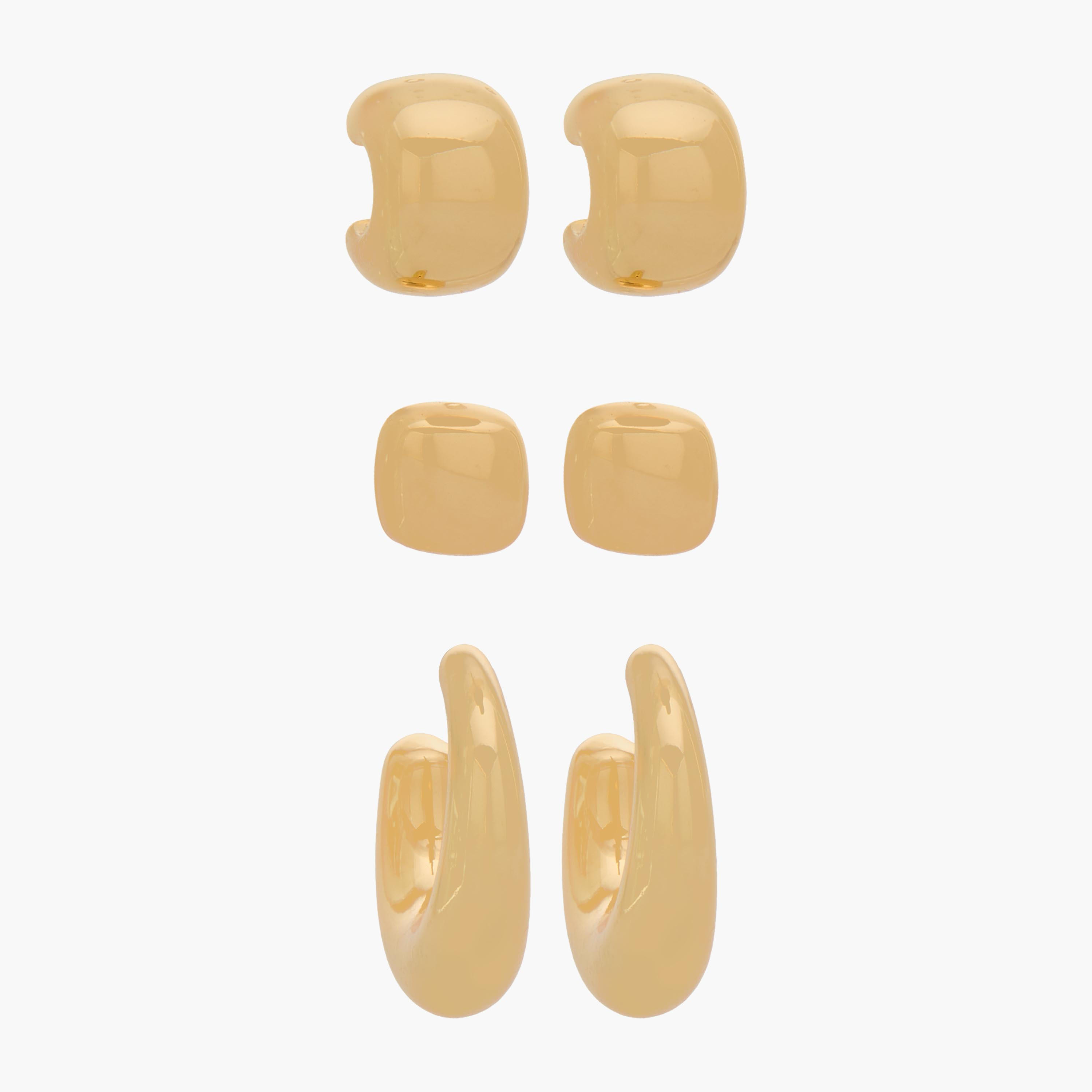 حلقان ذهبية اللون بمكبس إغلاق خلفي - طقم من 3 أزواج-women-watchesandjewellery-jewellery-earrings-image-1