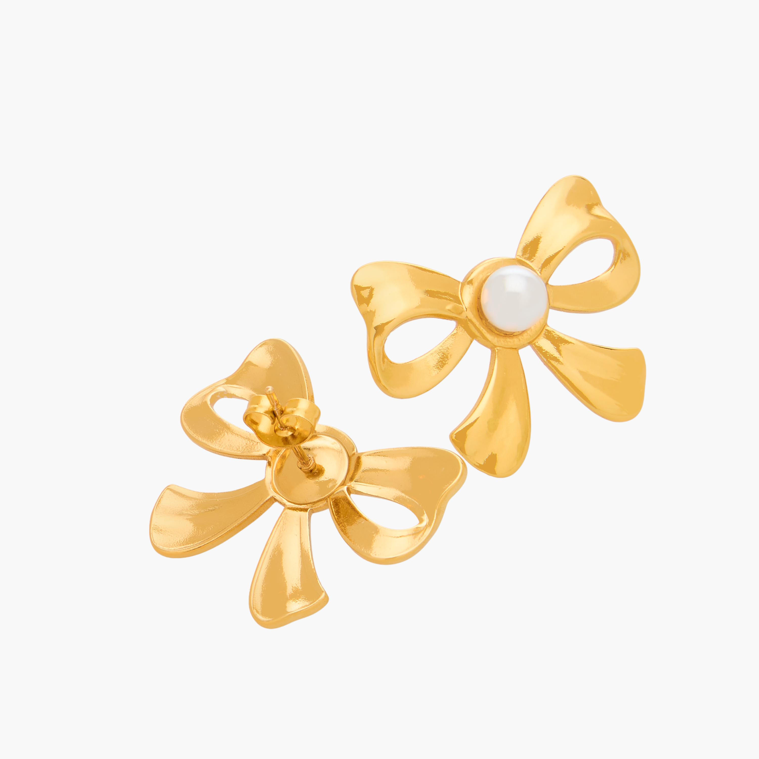 حلق دبوس بلون ذهبي وتصميم فيونكة ومكبس إغلاق-women-watchesandjewellery-jewellery-earrings-image-3