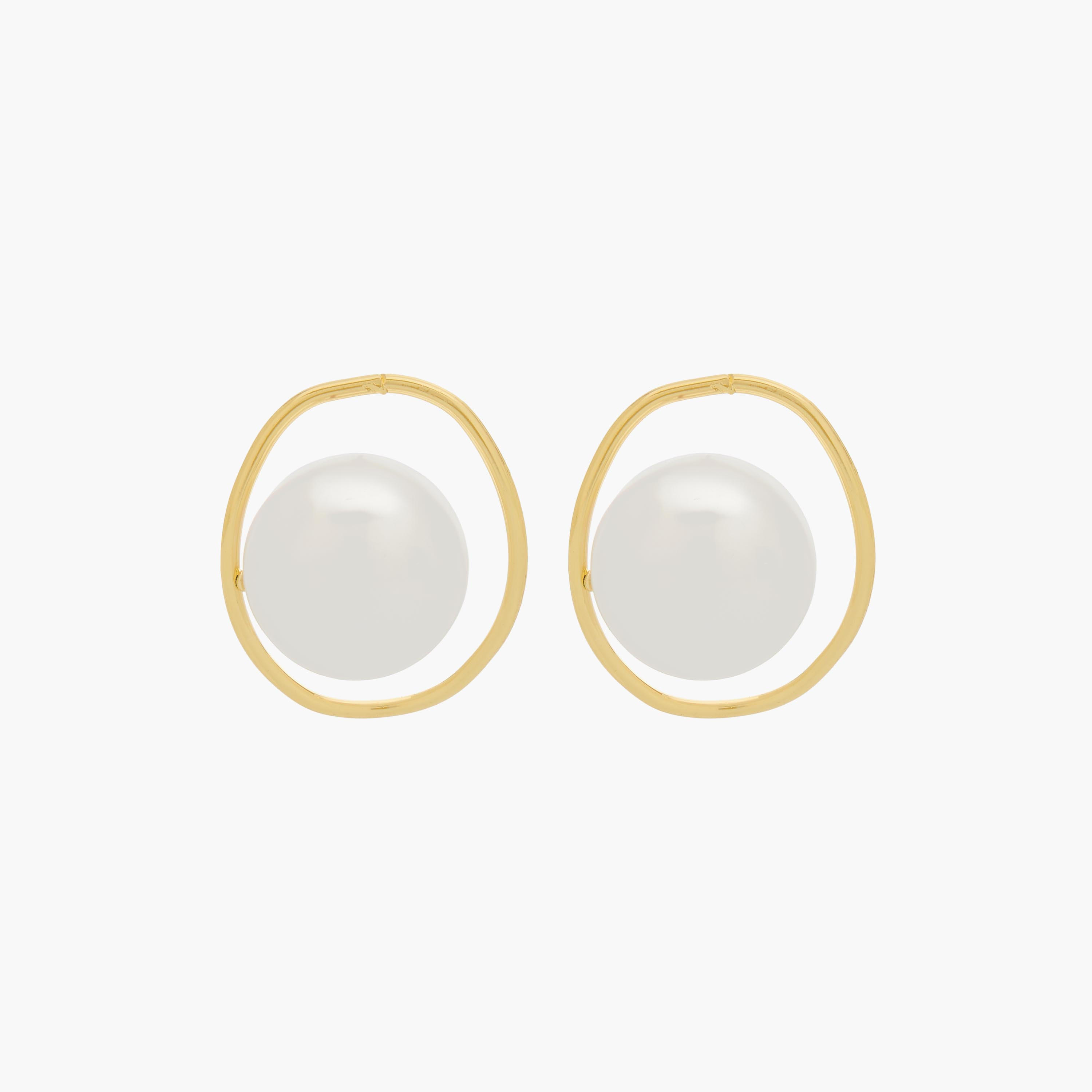 Gold Tone Pearl Embellished Stud Earrings with Pushback closure-women-watchesandjewellery-jewellery-earrings-image-1