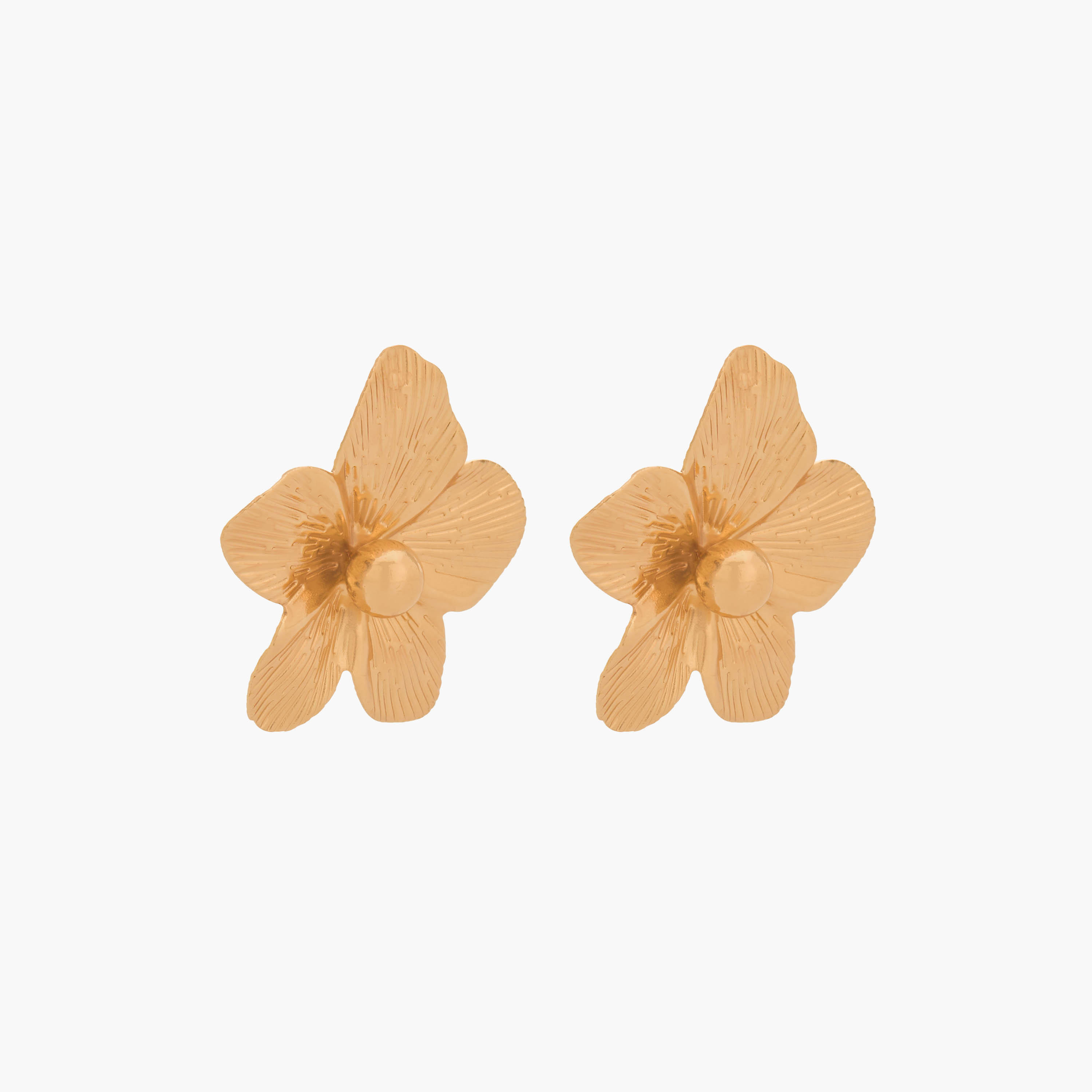 Gold Tone Textured Floral Shaped Earrings with Pushback Closure-women-watchesandjewellery-jewellery-earrings-image-2