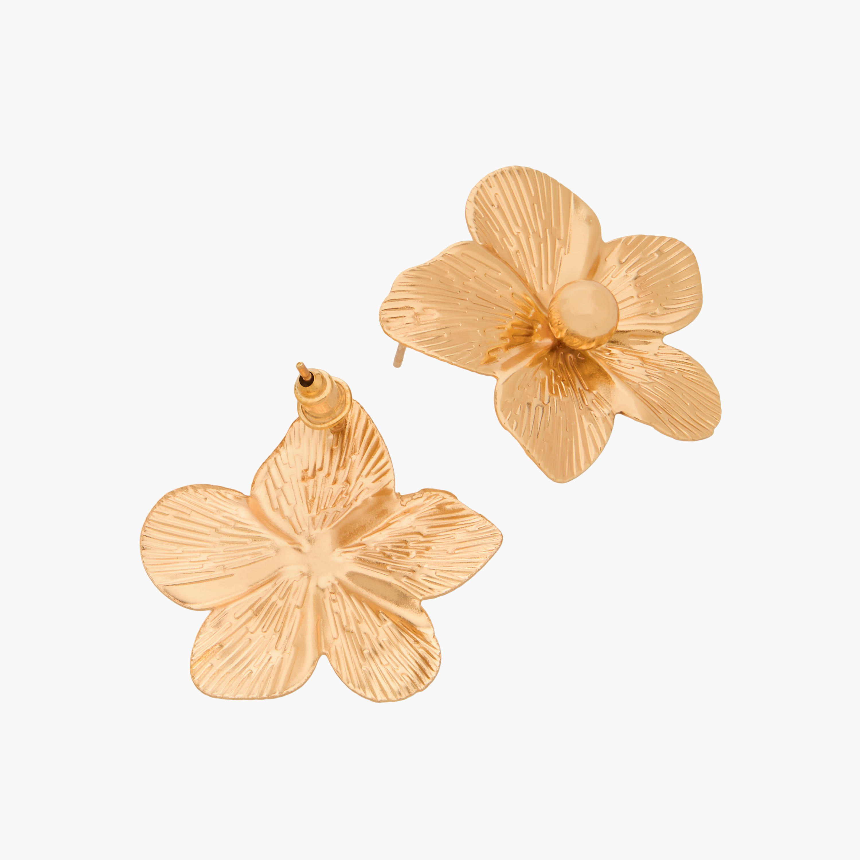 Gold Tone Textured Floral Shaped Earrings with Pushback Closure-women-watchesandjewellery-jewellery-earrings-image-3