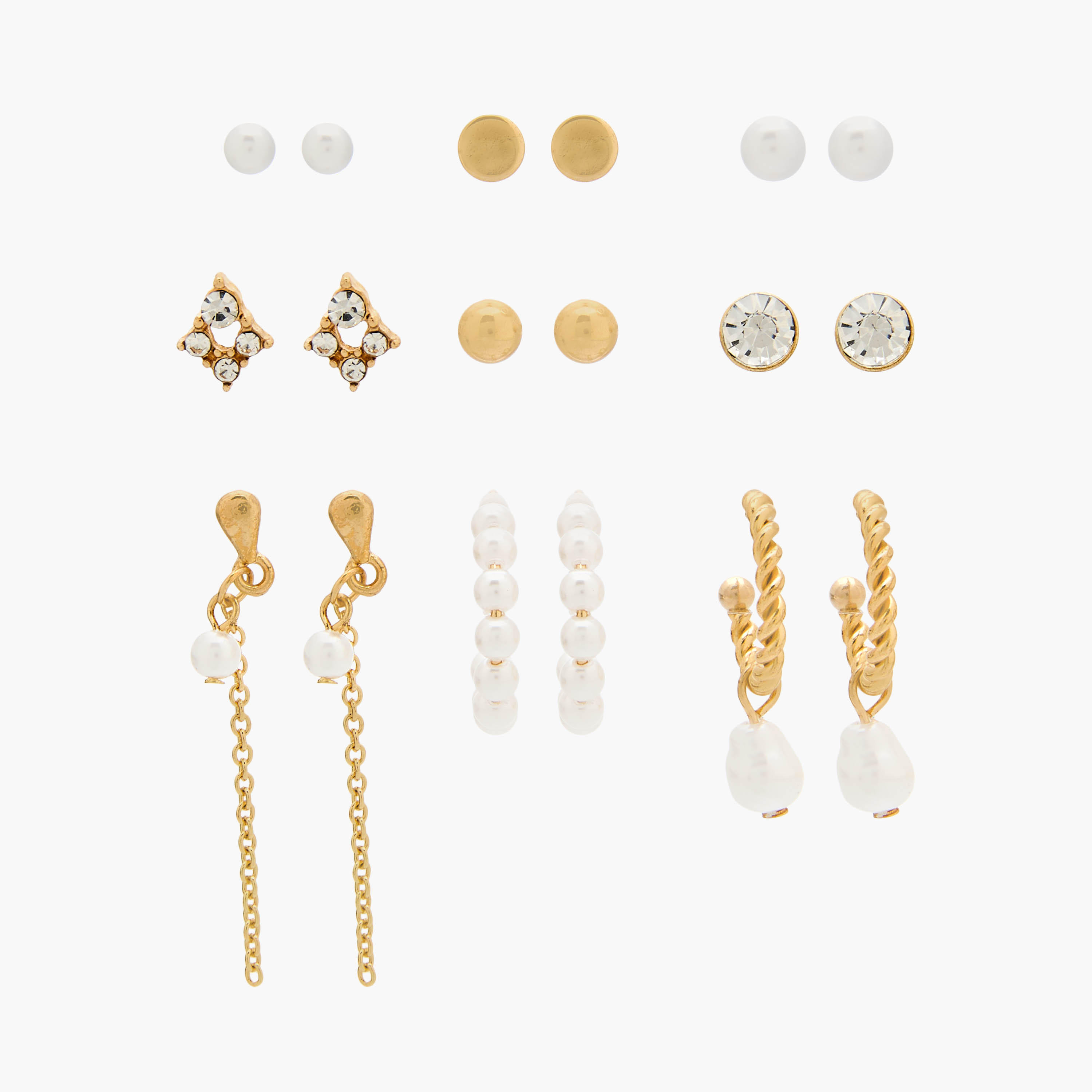 Pack of 9 Gold Tone Embellished Earrings with Pushback closure-women-watchesandjewellery-jewellery-earrings-image-1