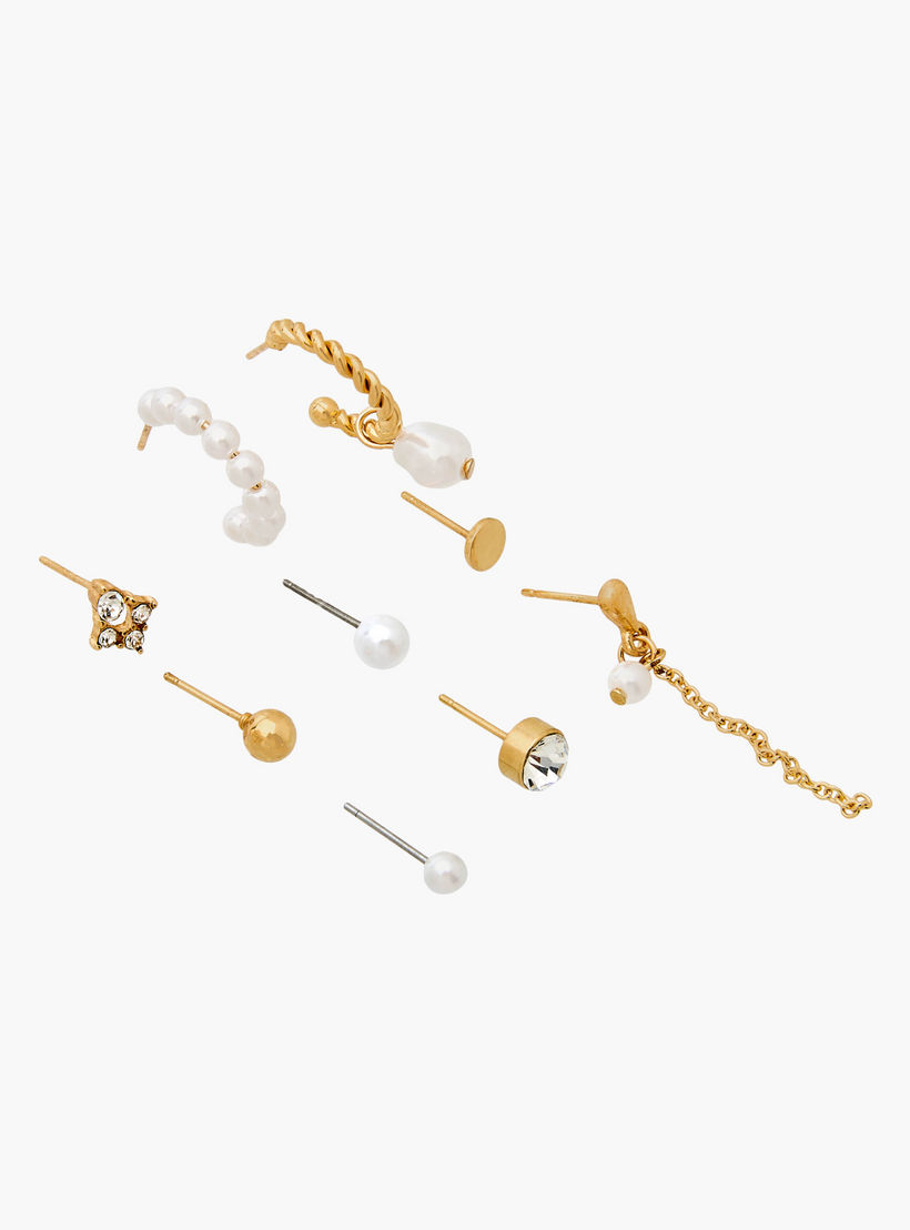 Pack of 9 Gold Tone Embellished Earrings with Pushback closure-women-watchesandjewellery-jewellery-earrings-image-2