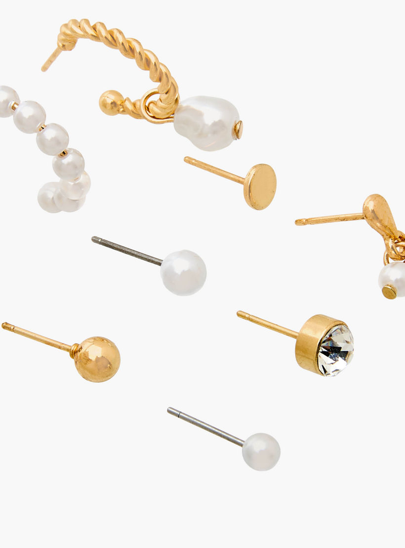 Pack of 9 Gold Tone Embellished Earrings with Pushback closure-women-watchesandjewellery-jewellery-earrings-image-3