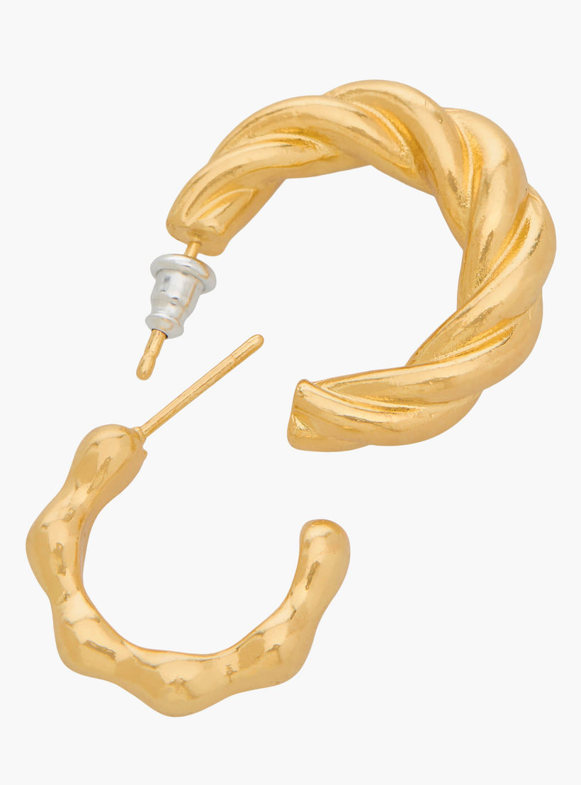 Pack of 3 Gold Tone Textured Hoop Earrings with Pushback Closure-women-watchesandjewellery-jewellery-earrings-image-5