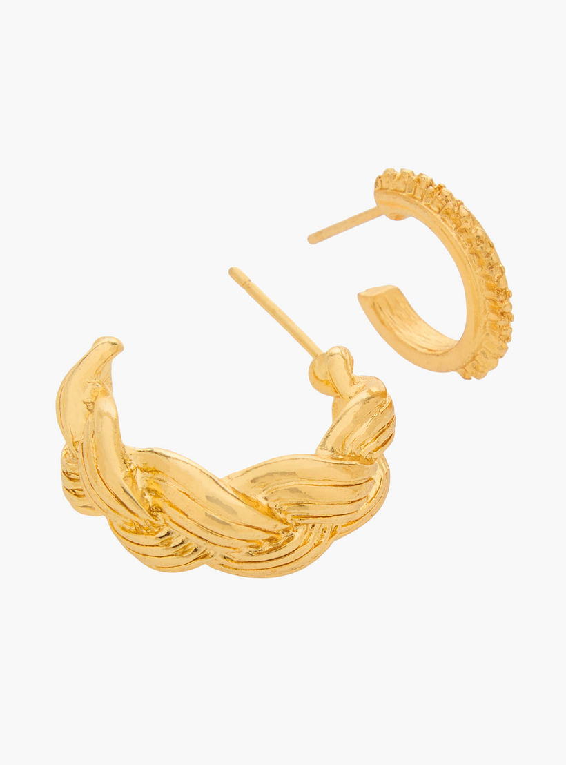 Pack of 3 Gold Tone Textured Hoop Earrings with Pushback Closure-women-watchesandjewellery-jewellery-earrings-image-5