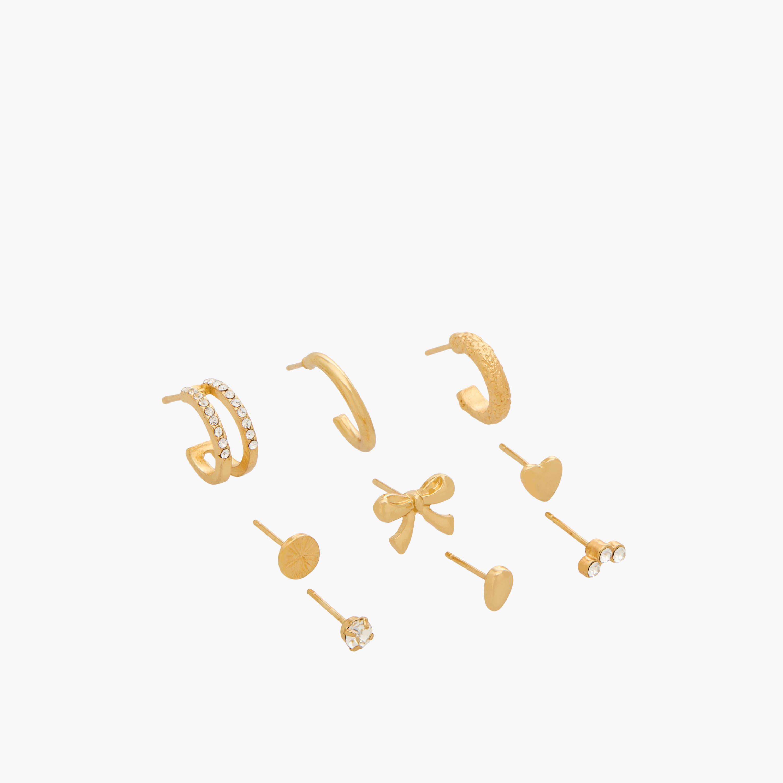 Pack of 9 Gold Tone Stud Earrings with Pushback Closure-women-watchesandjewellery-jewellery-earrings-image-2