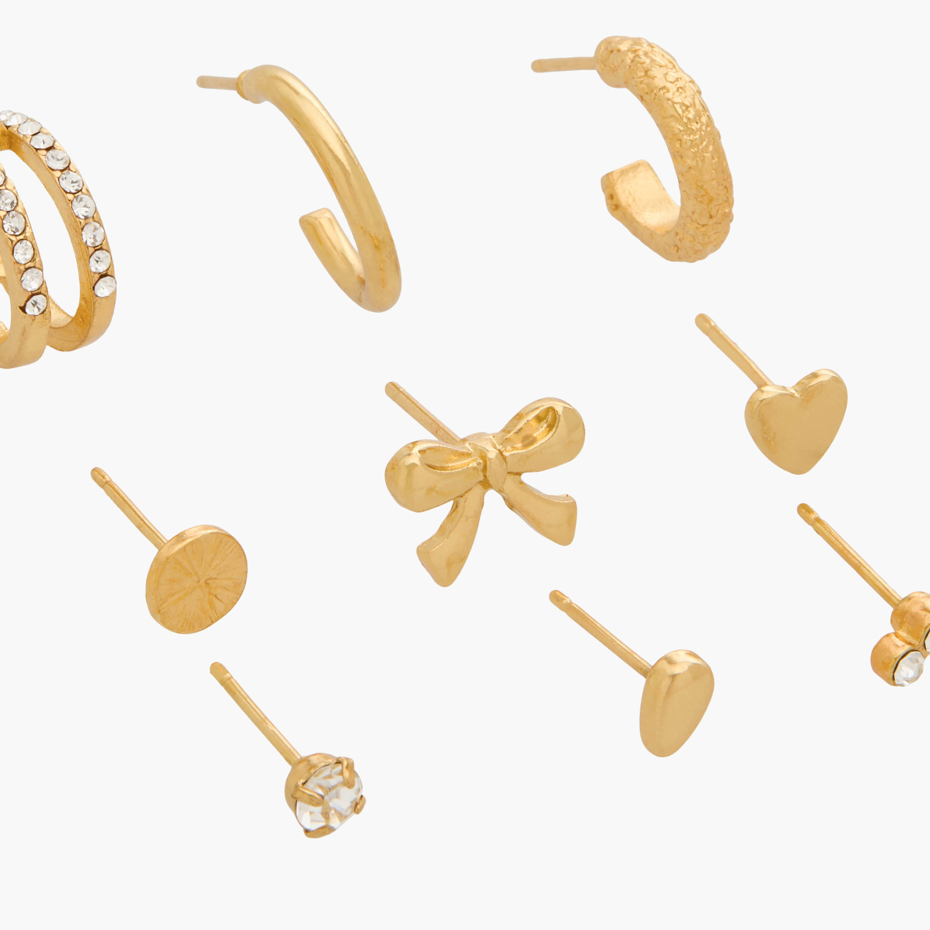 Pack of 9 Gold Tone Stud Earrings with Pushback Closure-women-watchesandjewellery-jewellery-earrings-image-3