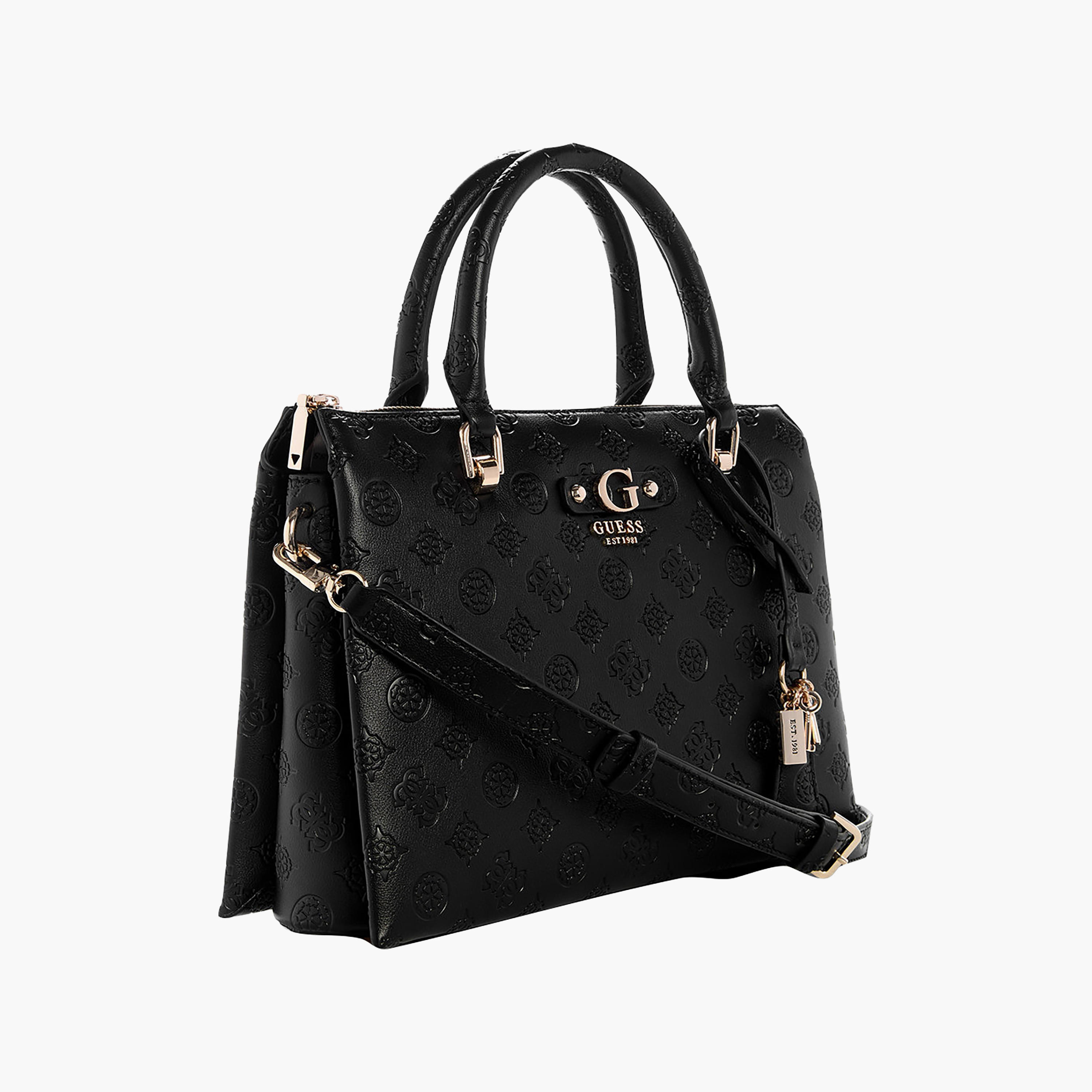Guess Dita Monogram Double Handle Satchel Bag with Zipper Closure and Detachable Strap-women-bagsandwallets-handbags-image-4
