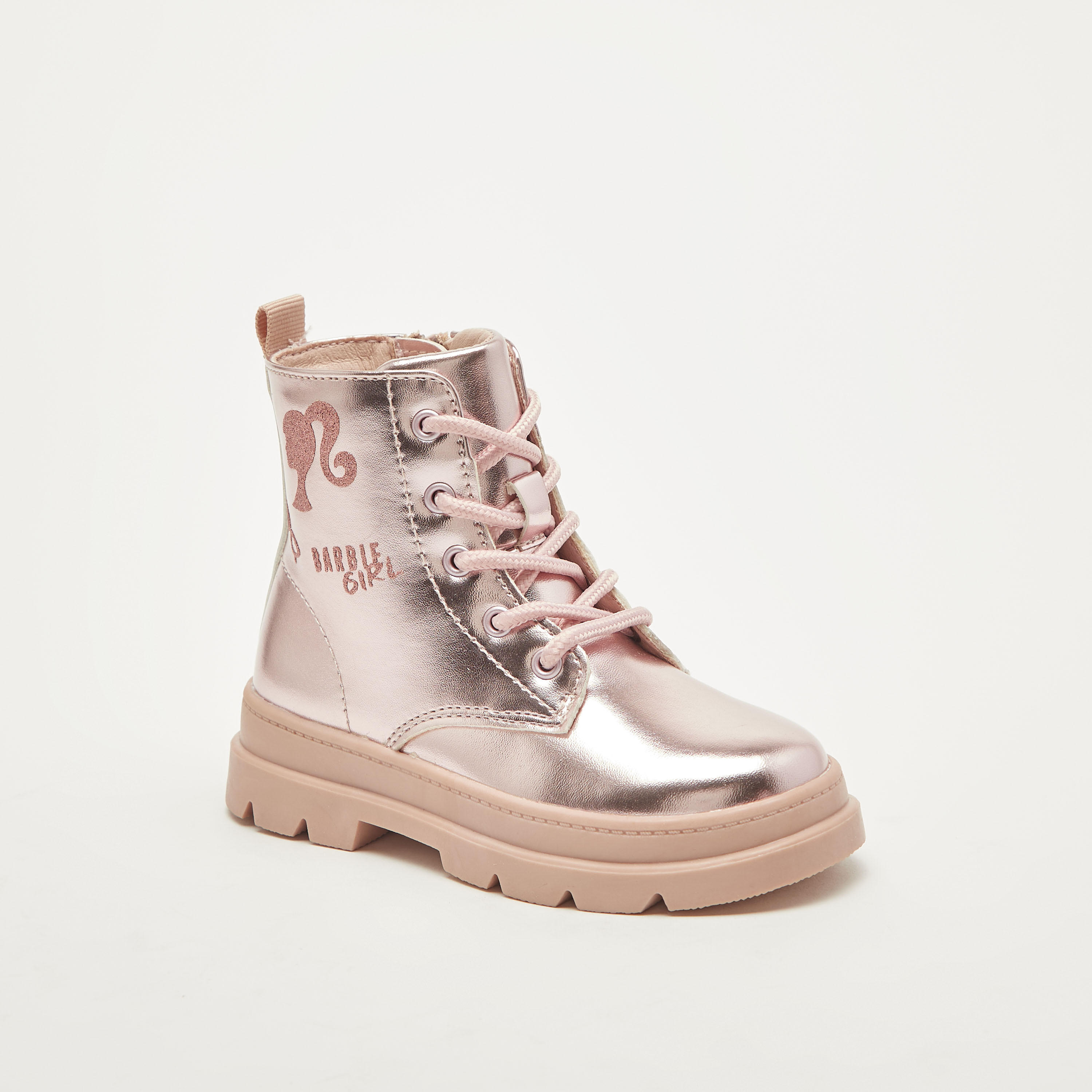 Barbie Printed Ankle Boots with Lace-Up Closure-girls-shoes-boots-image-1