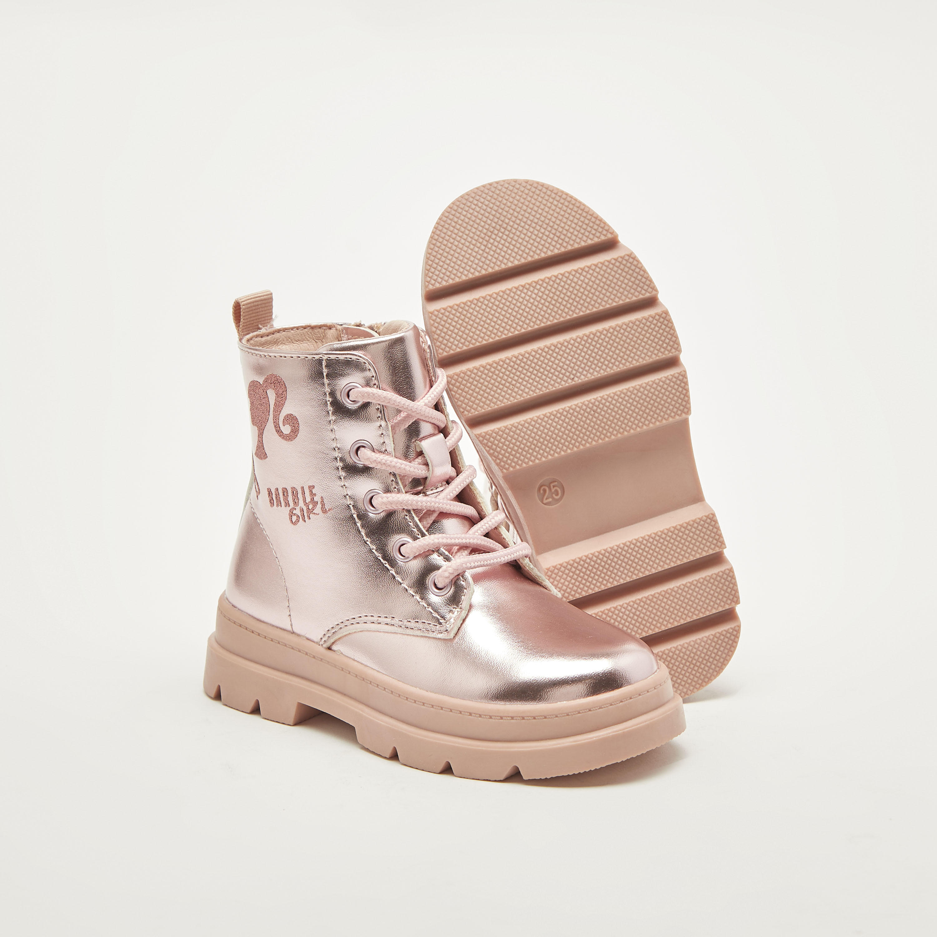 Barbie Printed Ankle Boots with Lace-Up Closure-girls-shoes-boots-image-4